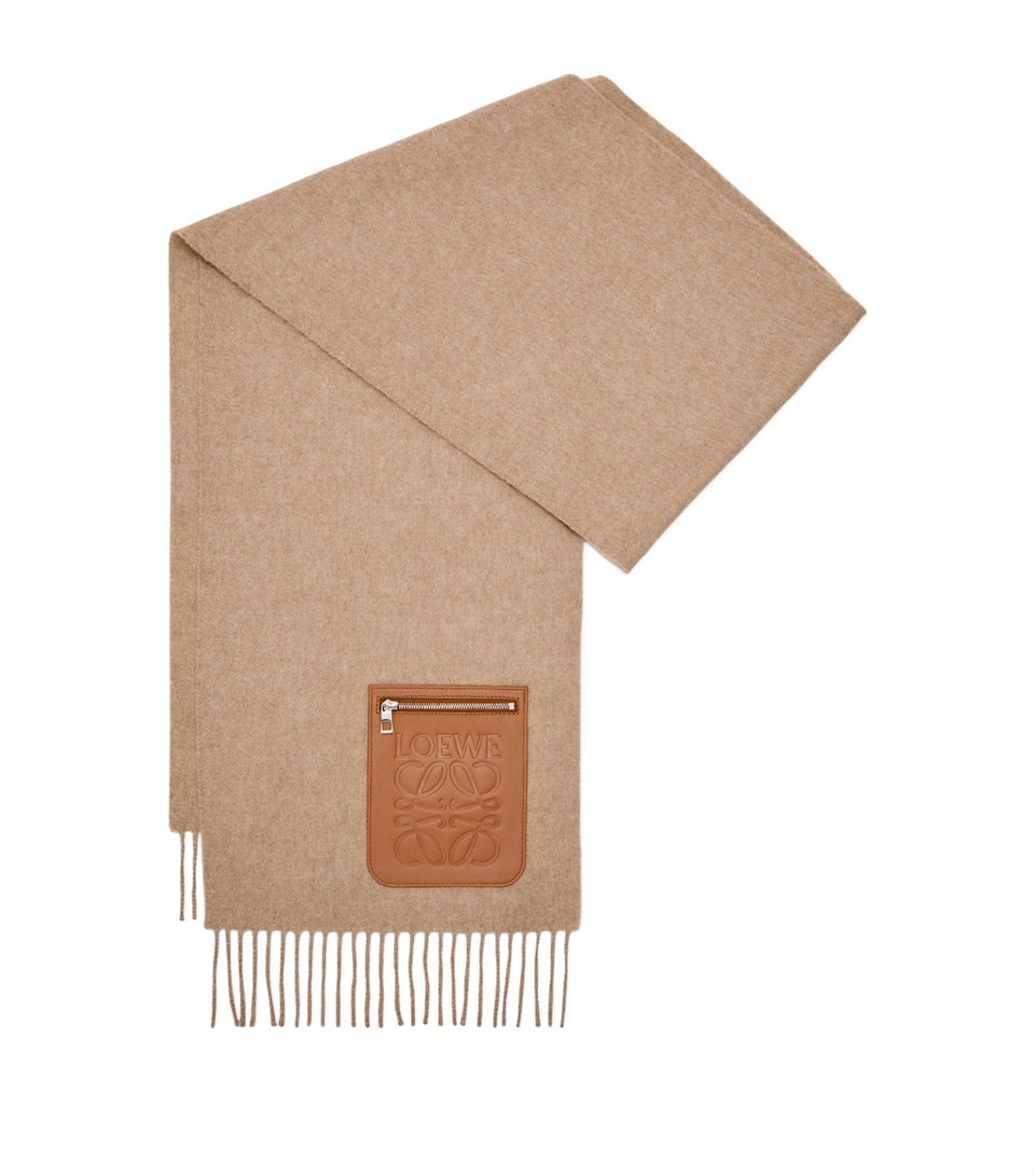 LOEWE Wool-Cashmere Pocket-Detail Scarf Beige