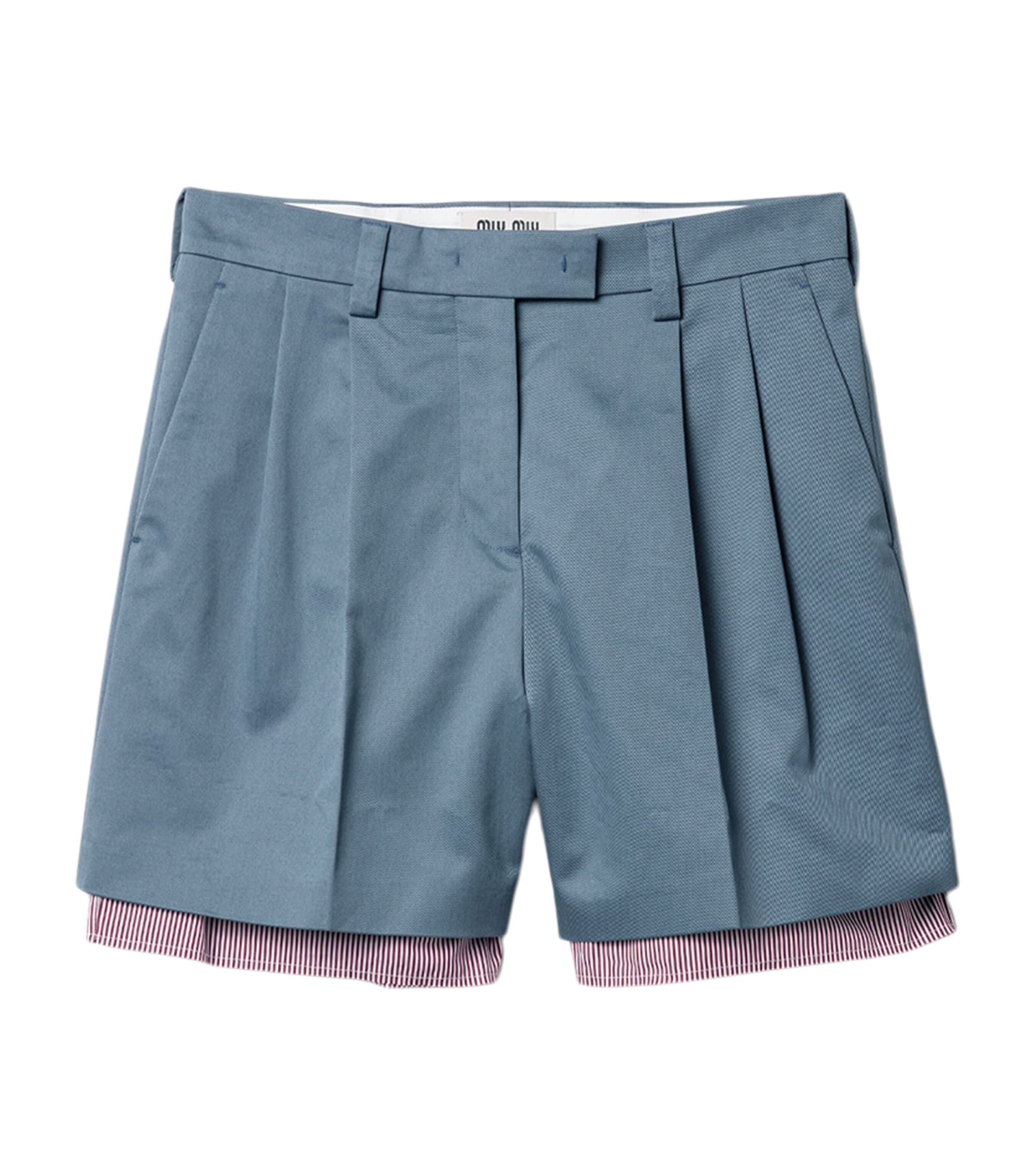 Miu Miu Womens Chino Layered Bermuda Shorts Blue