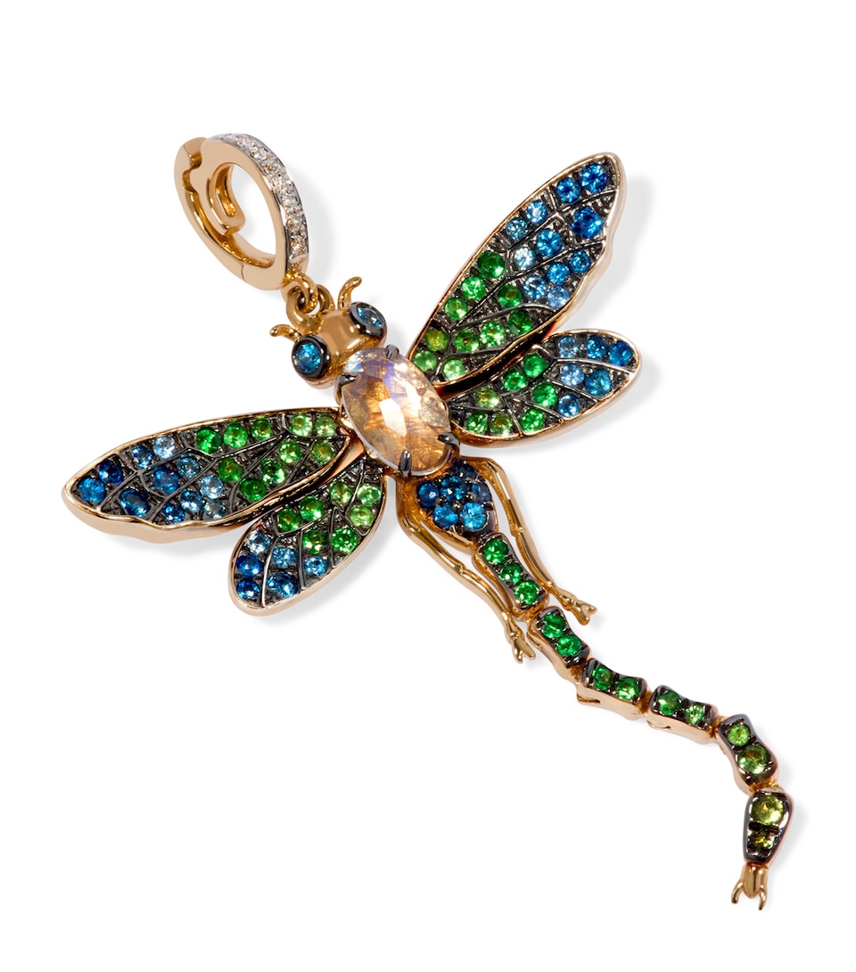 Yellow Gold, Diamond, Sapphire, Tsavorite and Moonstone Mythology Dragonfly Pendant