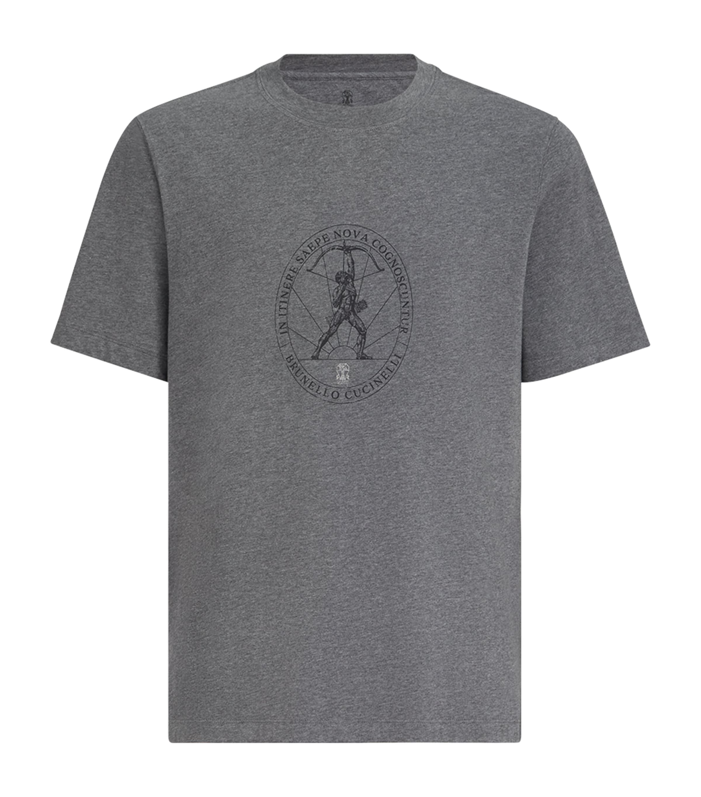 Brunello Cucinelli Mens Cotton Graphic Print T-Shirt Piombo