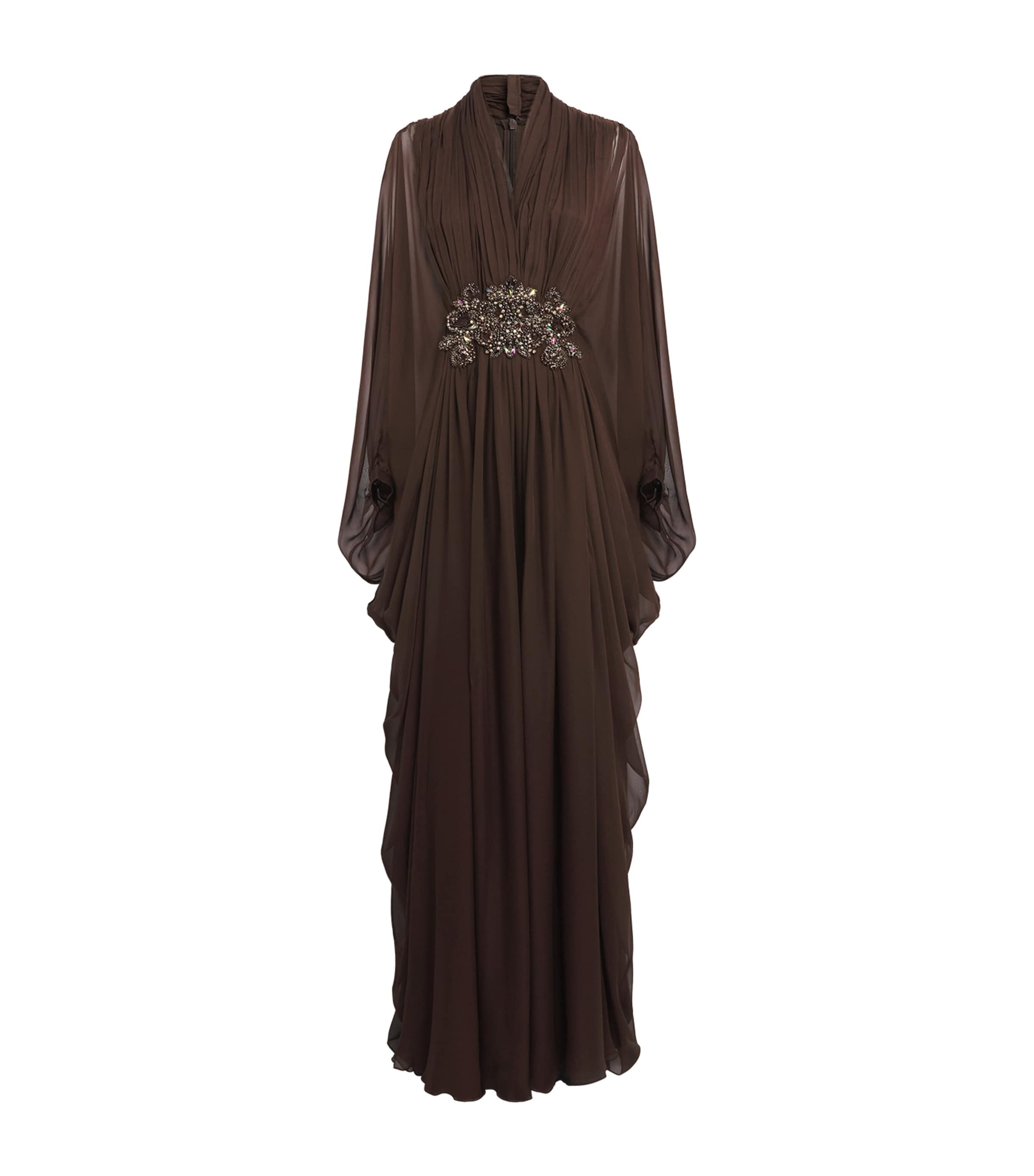 Zuhair Murad Womens Silk Chiffon Embellished Gown Deep Mahogany