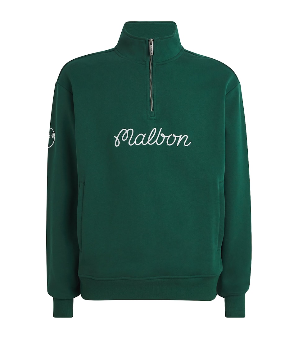 Malbon Golf Mens Cotton Collegiate Quarter-Zip Sweatshirt Forest Green