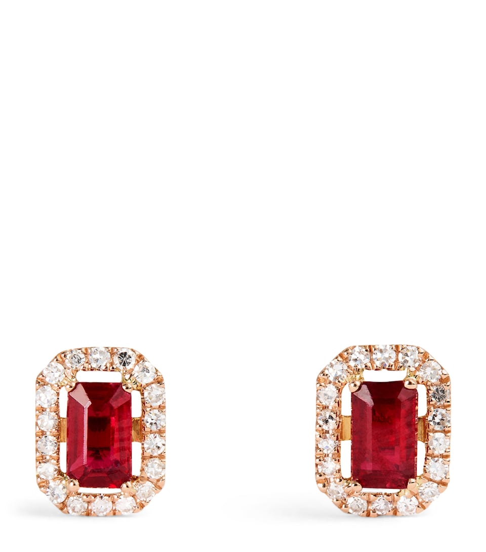 Rose Gold, Diamond and Ruby Stud Earrings