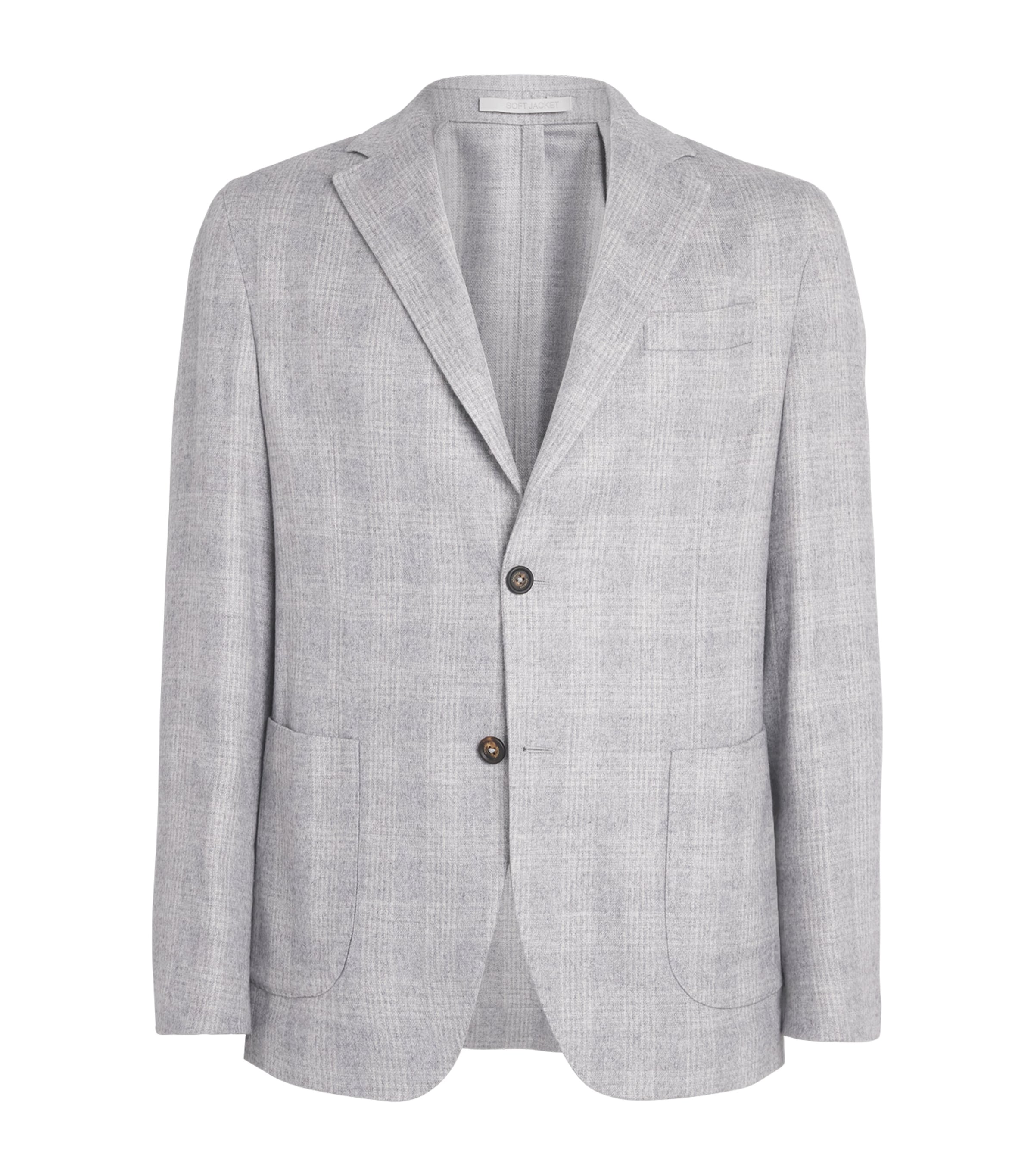 Eleventy Mens Silk-Cashmere Check Unstructured Blazer Grigio Chiaro Melang