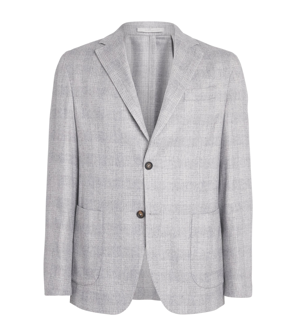 Eleventy Mens Silk-Cashmere Check Unstructured Blazer Grigio Chiaro Melang