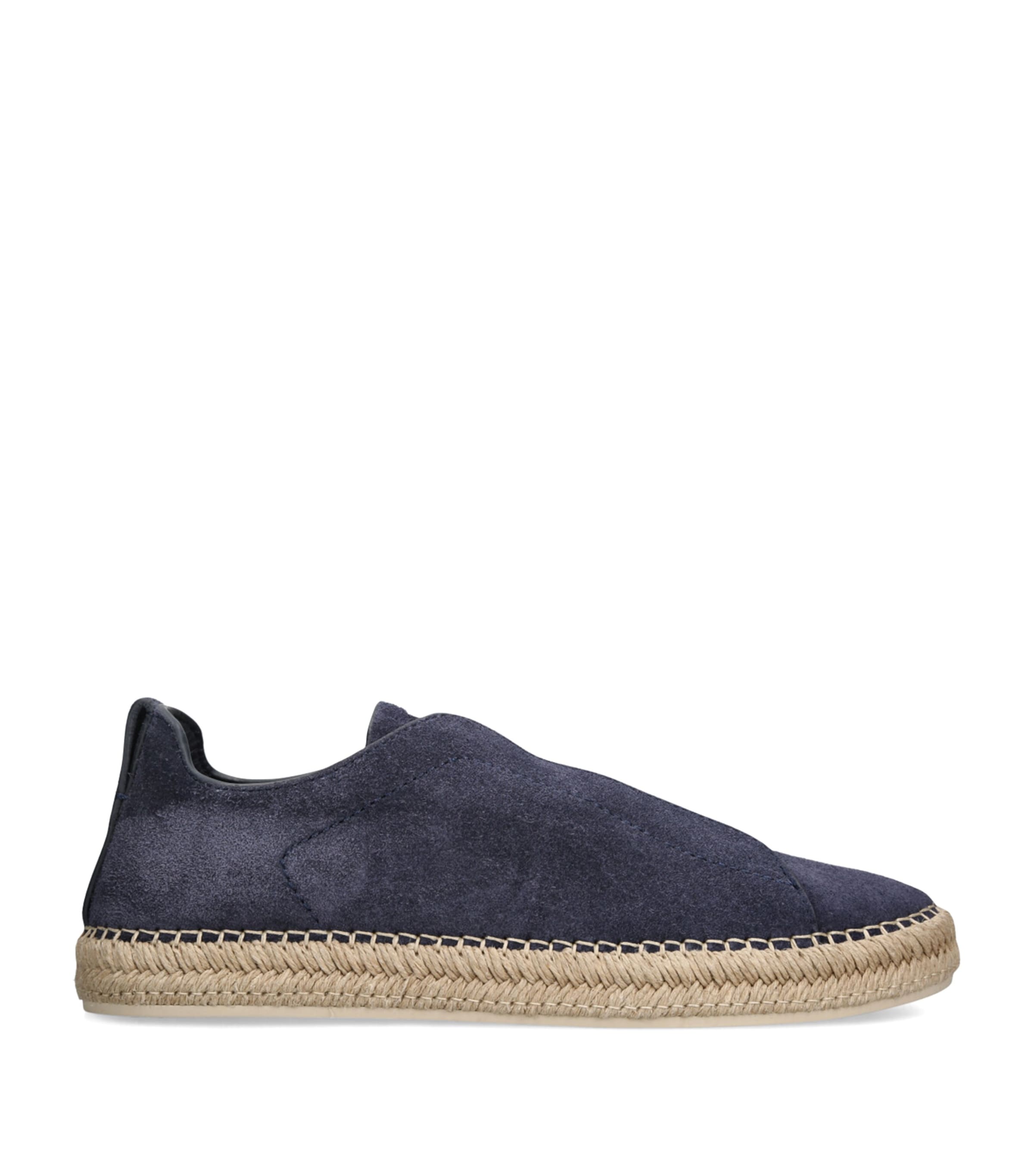 Zegna Suede Triple Stitch Espadrilles Blue