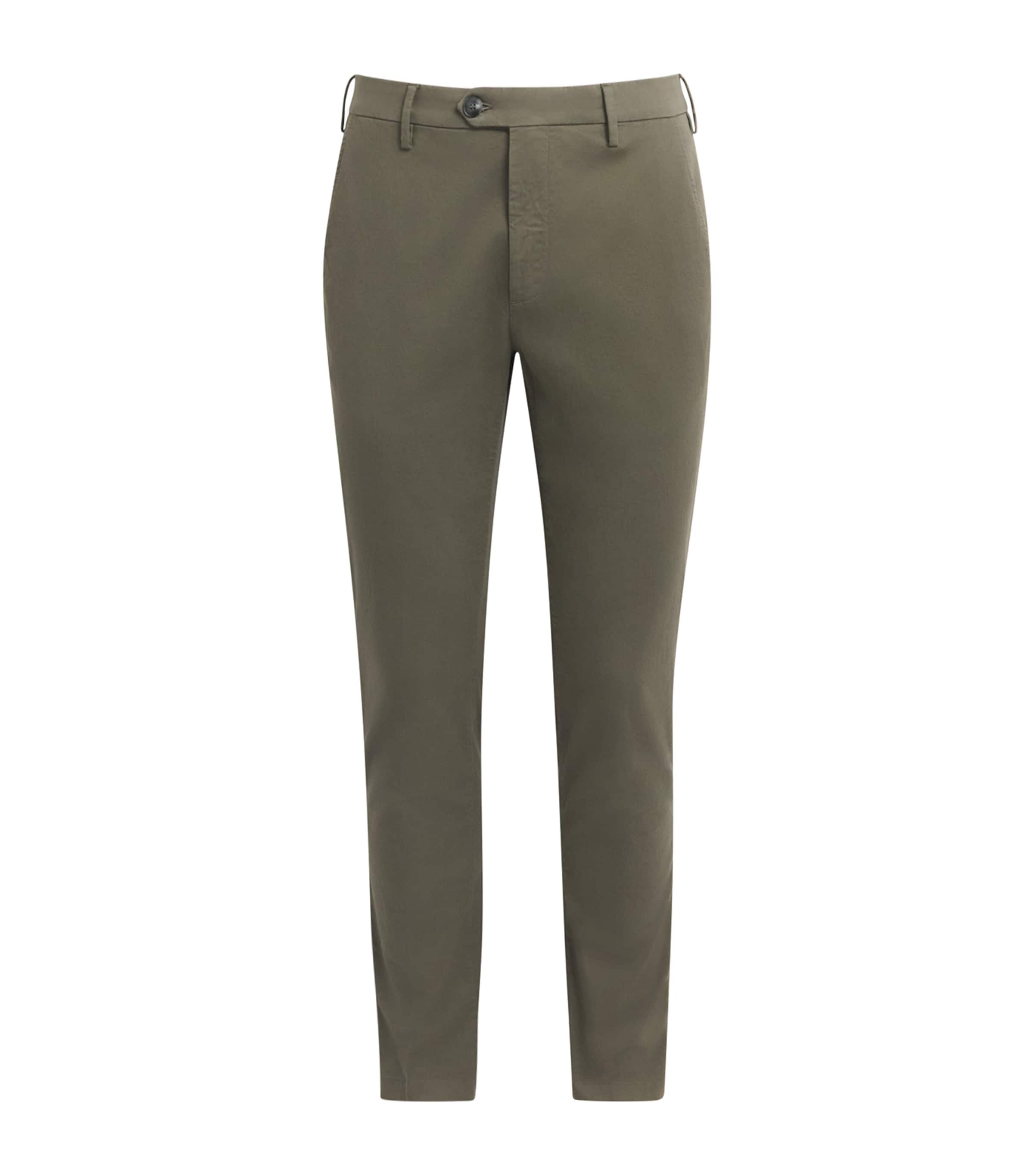 Canali Mens Stretch-Cotton Straight Chinos Green