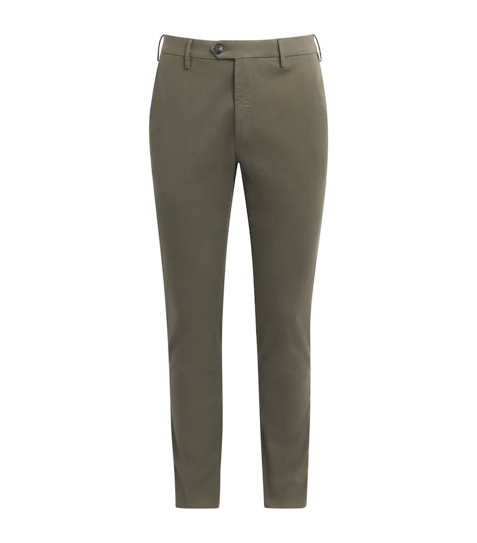 Canali Mens Stretch-Cotton Straight Chinos Green