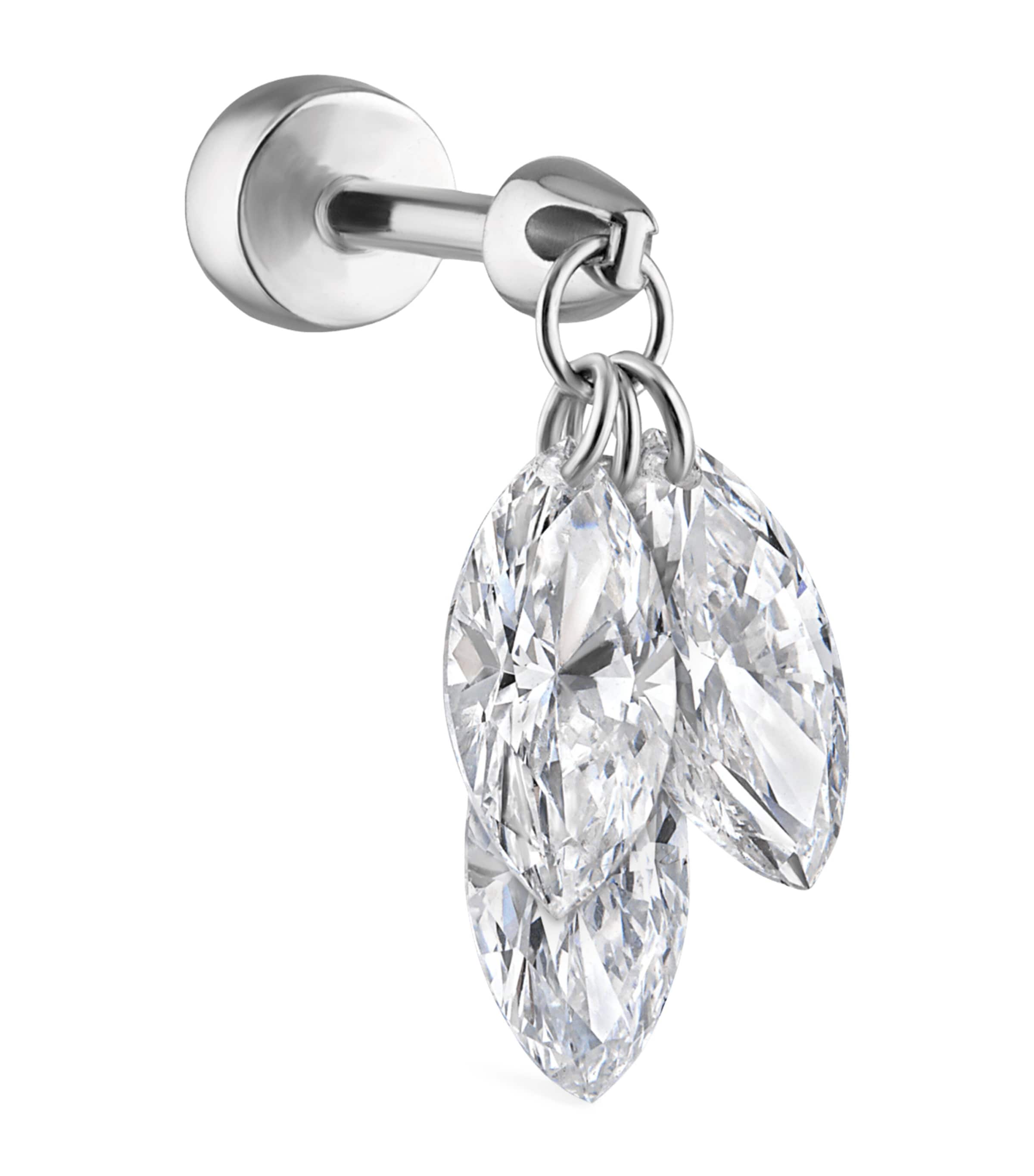 Floating Diamond Plume Threaded Charm Earring (6.5mm)