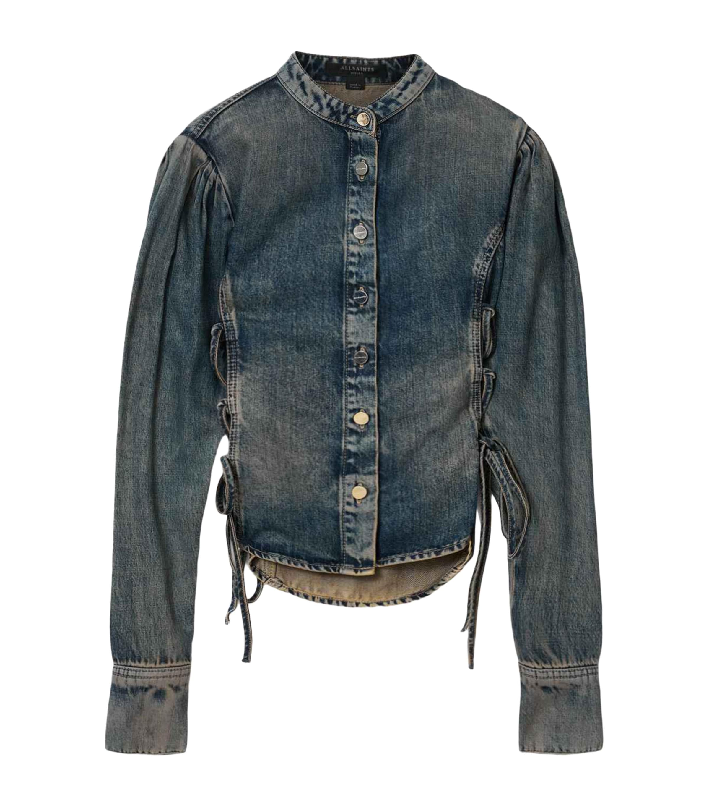 AllSaints Womens Denim Lace-Up Evanna Shirt Tinted Indigo