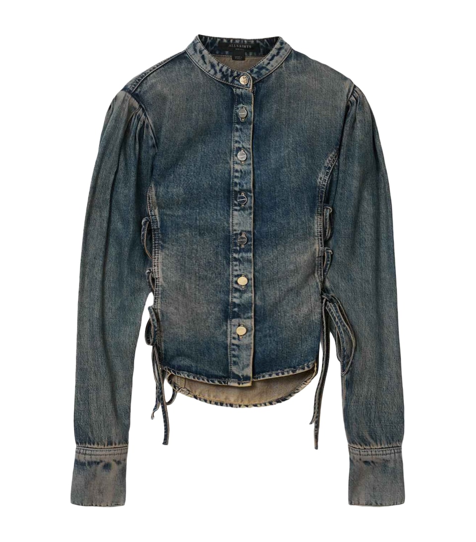 AllSaints Womens Denim Lace-Up Evanna Shirt Tinted Indigo