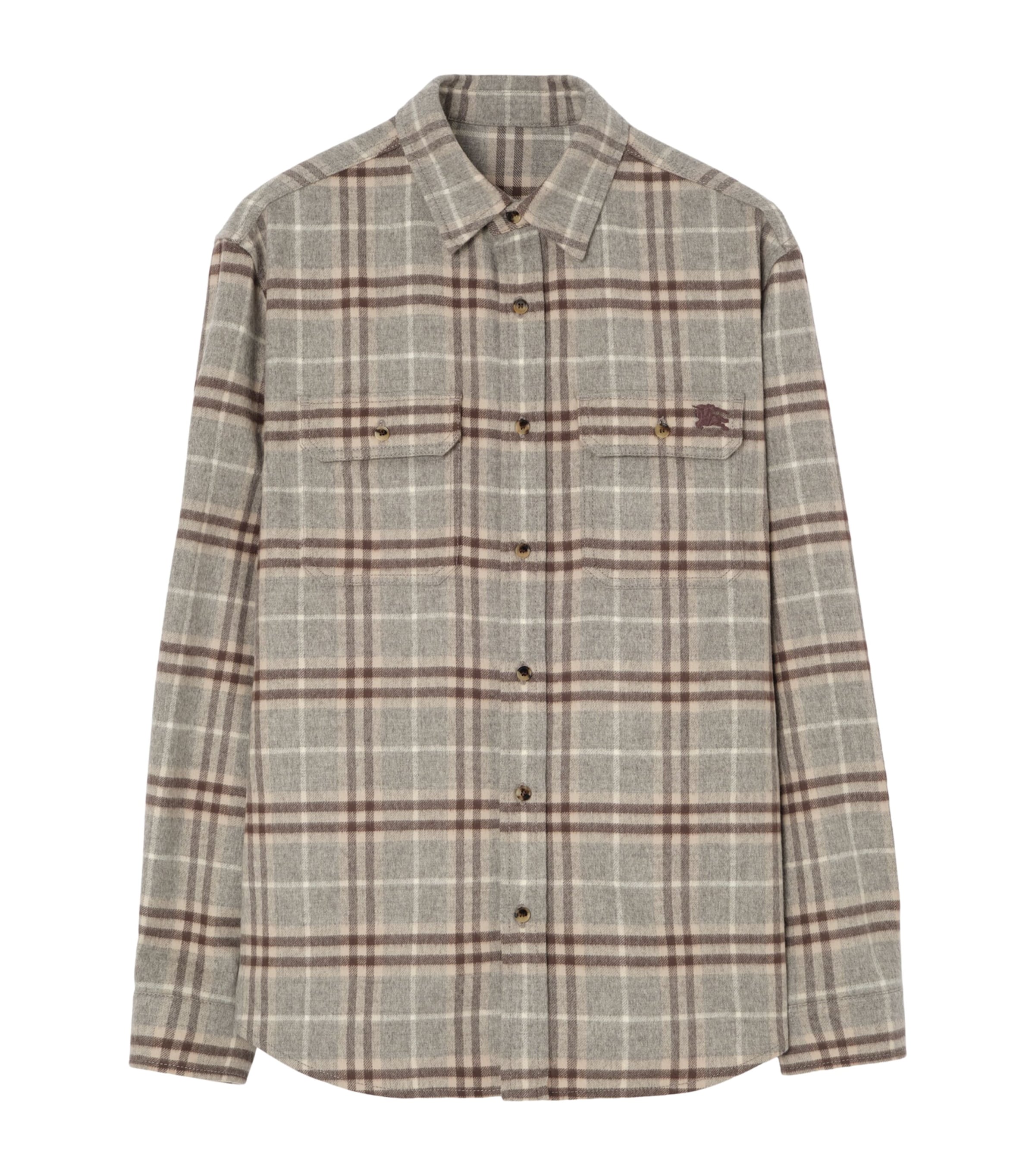 Burberry Mens Wool Check Flannel Shirt Dove Grey Ip Check