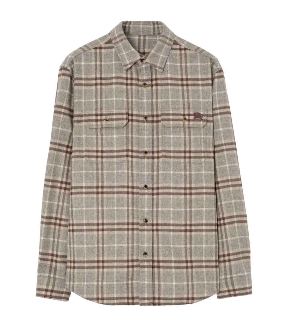 Burberry Mens Wool Check Flannel Shirt Dove Grey Ip Check