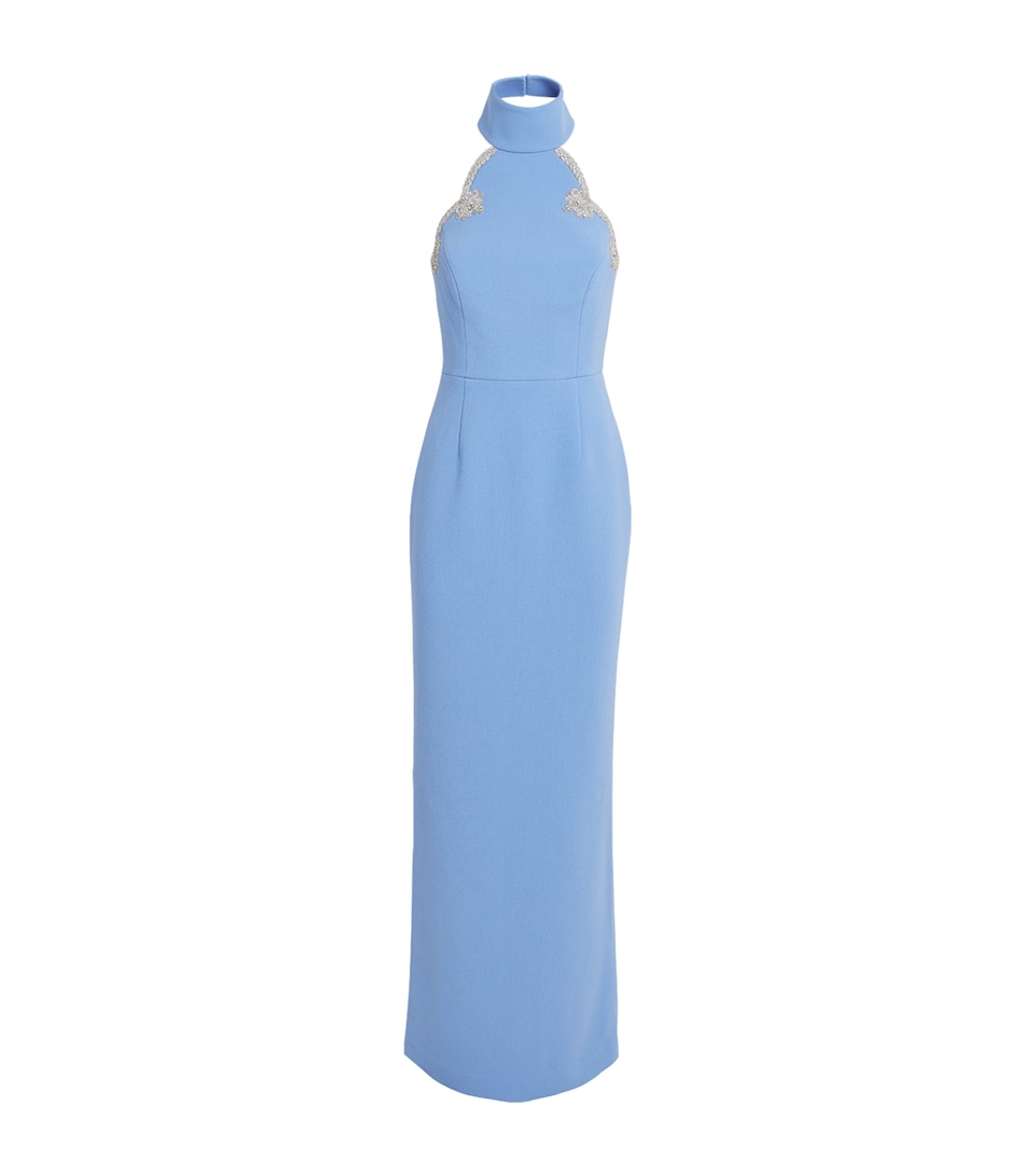 Rebecca Vallance Womens Embellished Halterneck Harlynn Maxi Dress Powder Blue