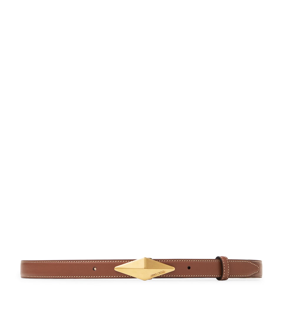 Jimmy Choo Leather Diamond Belt Tan/ecru/gold