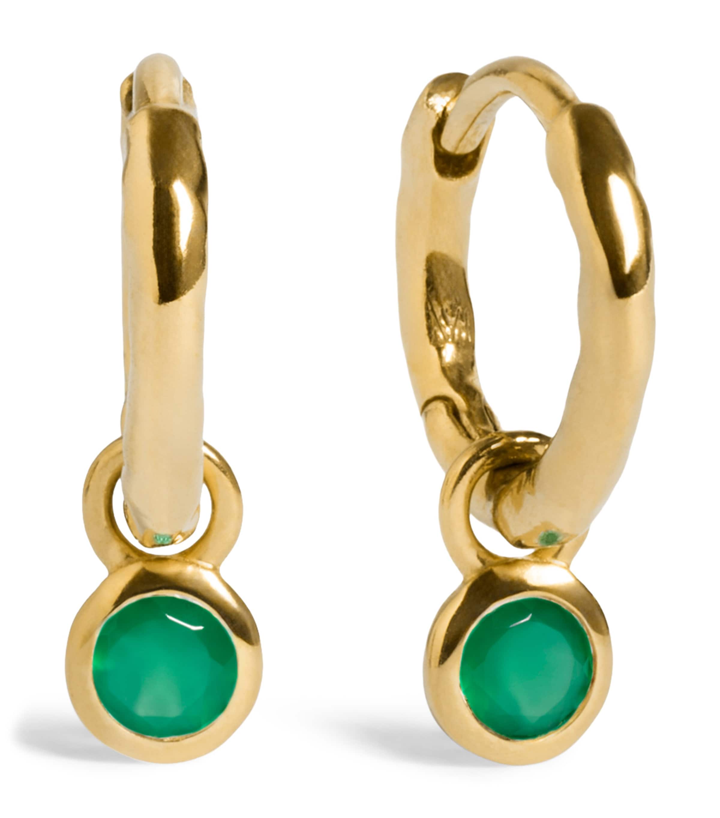Monica Vinader Gold Vermeil and Green Onyx May Birthstone Huggie Earrings Green