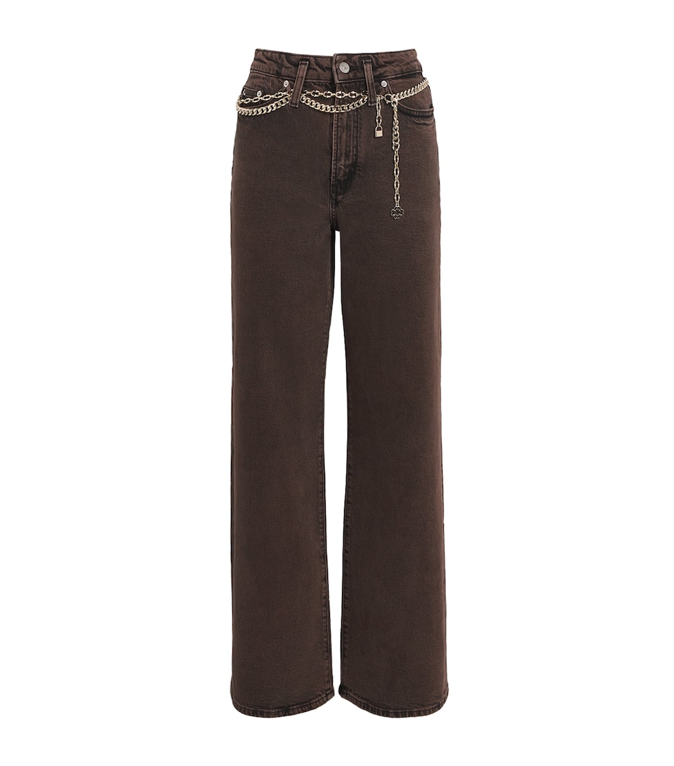 Chain-Detail Wide-Leg Jeans