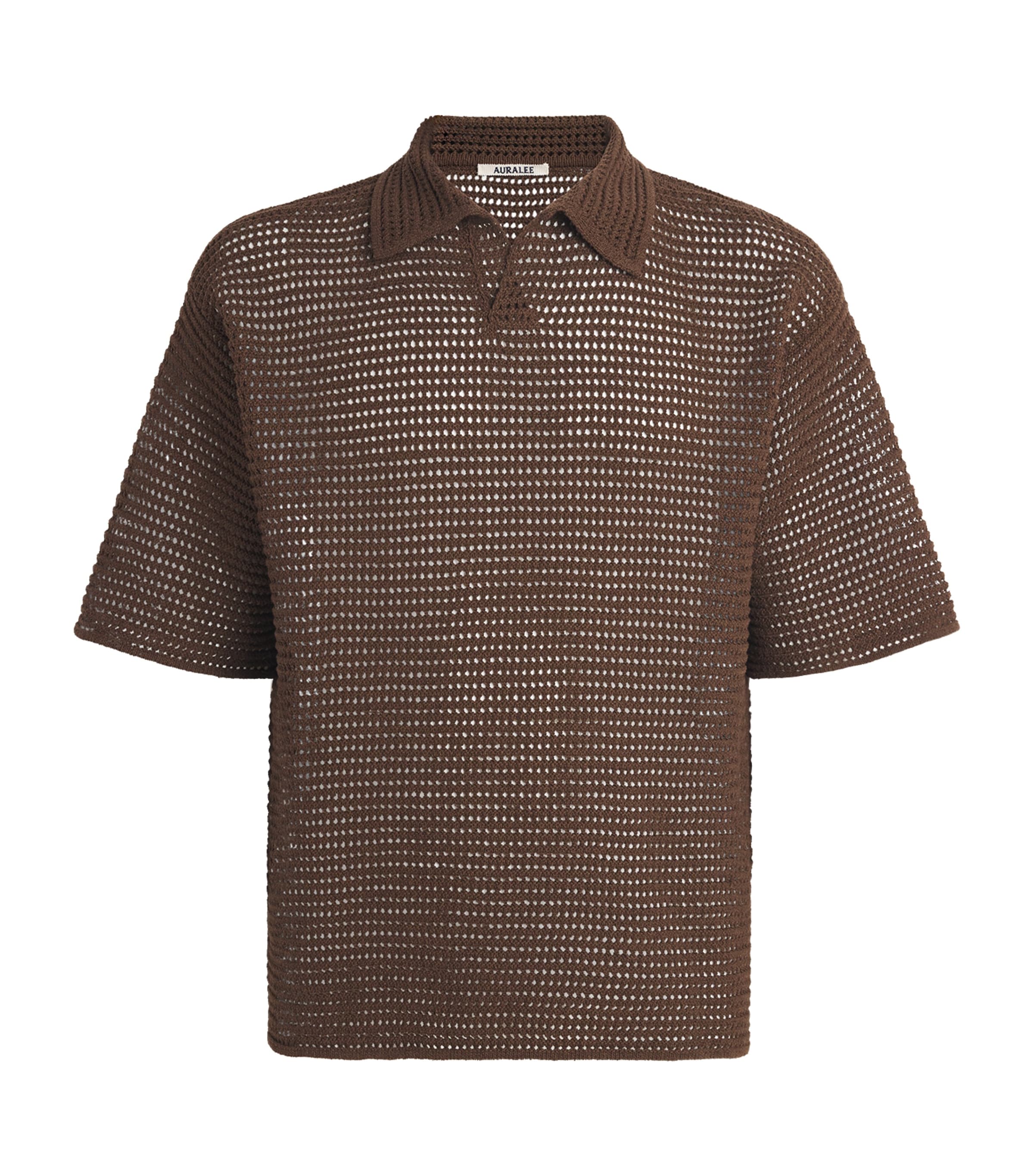 Auralee Mens Cotton-Silk Mesh Polo Shirt Brown