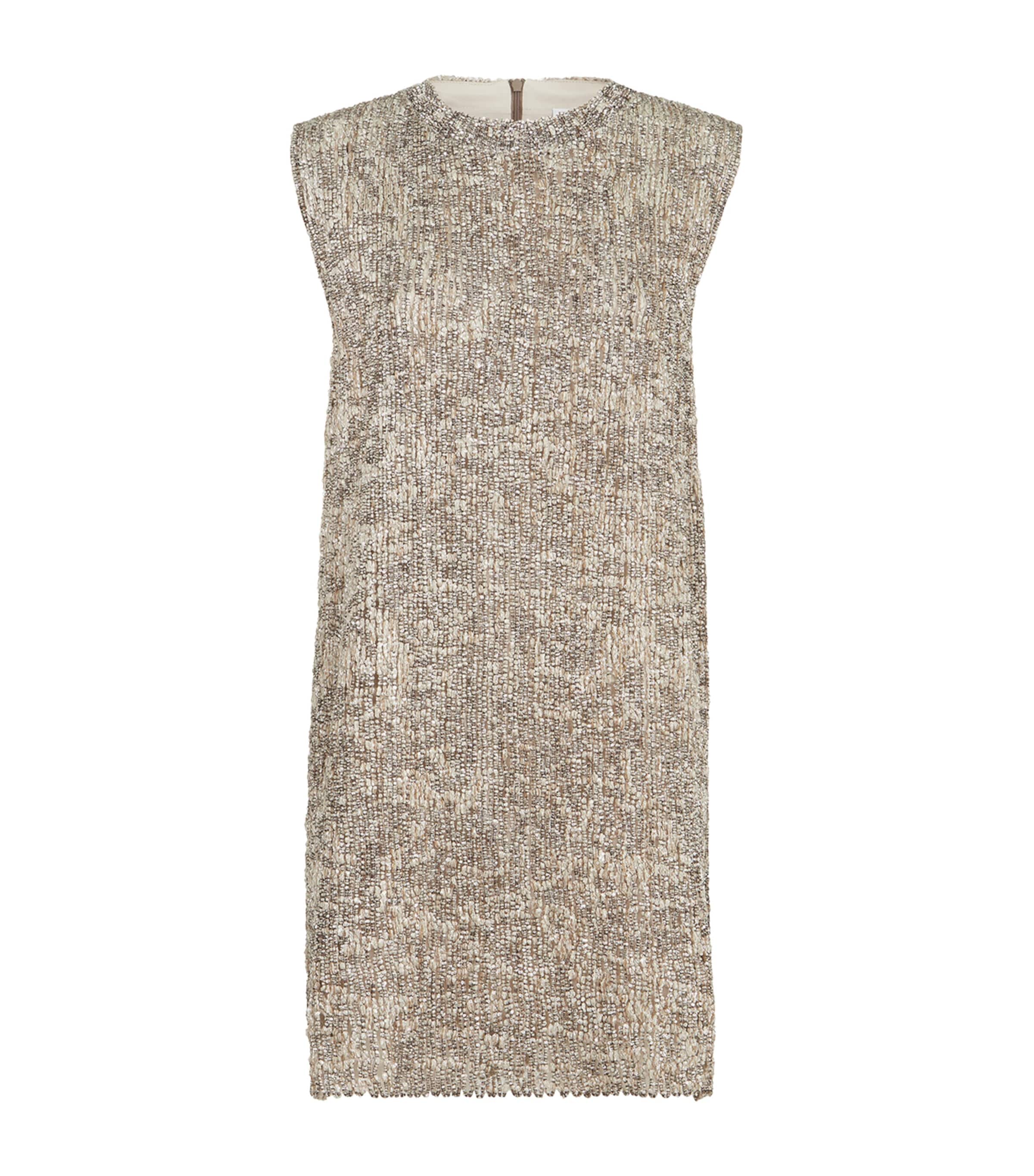 Brunello Cucinelli Womens Craquelé Embroidered Mini Dress Beige