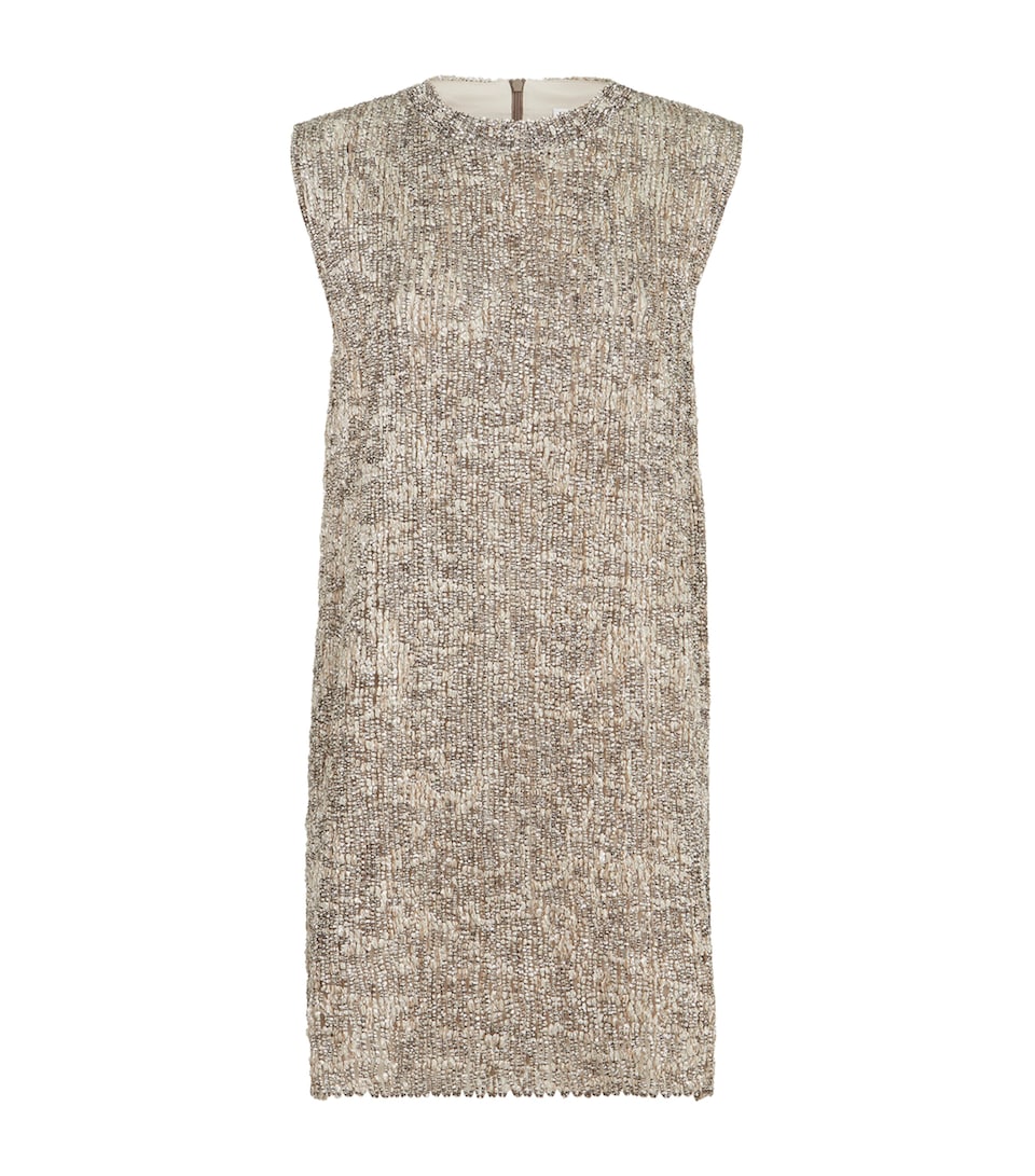 Brunello Cucinelli Womens Craquelé Embroidered Mini Dress Beige