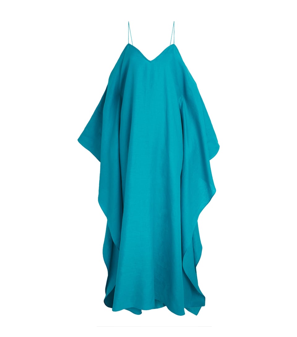 Taller Marmo Womens Linen Farrow Maxi Kaftan Dress Turquoise