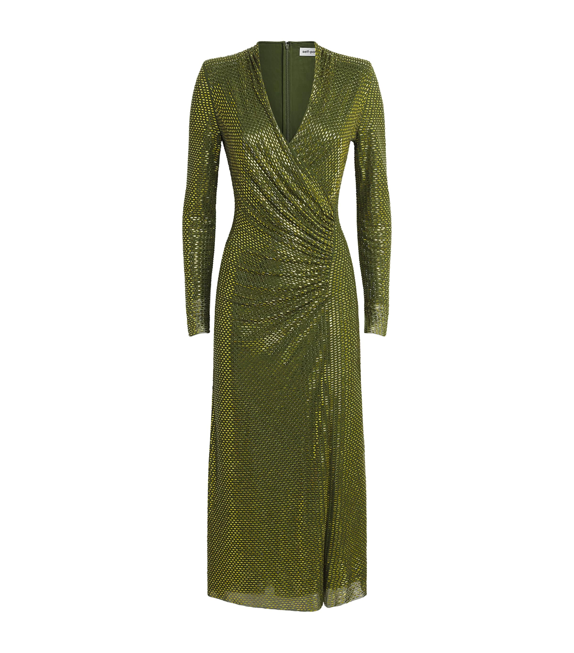 Self-Portrait Womens Rhinestone-Detail Midi Dress Green