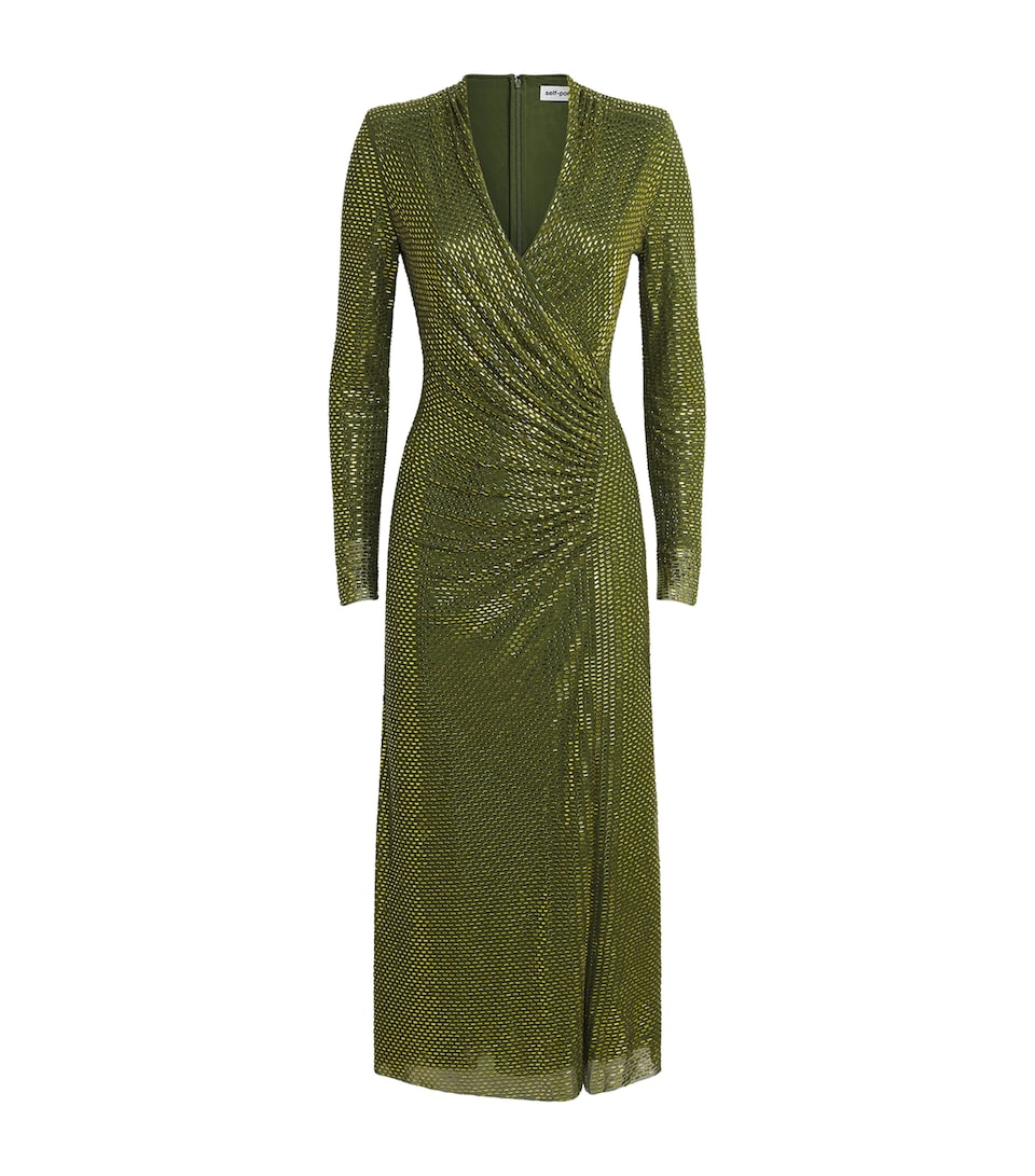 Self-Portrait Womens Rhinestone-Detail Midi Dress Green