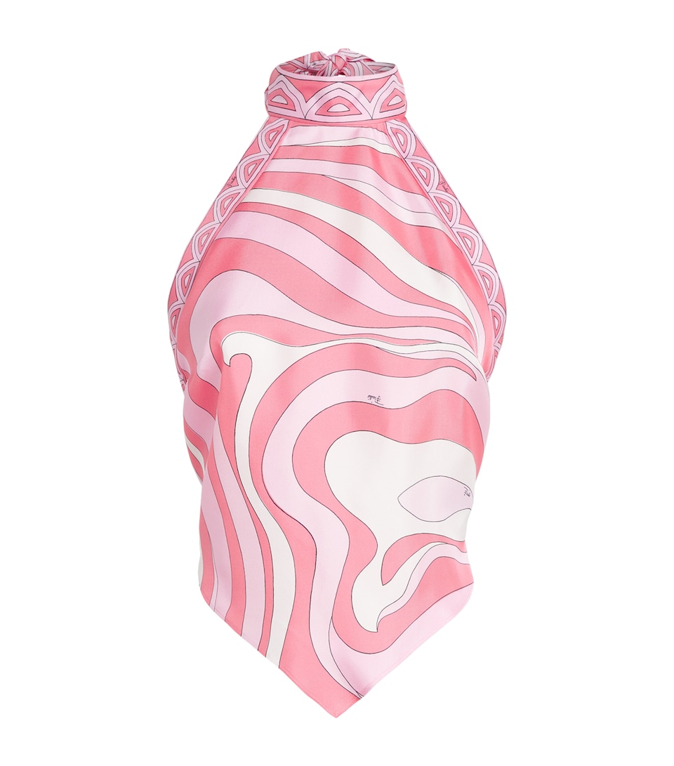 PUCCI Womens Silk Printed Halter Scarf Top Pink