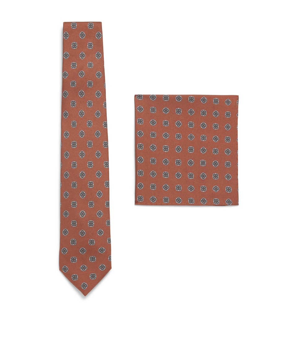Corneliani Silk Necktie and Pocket Square Set Orange