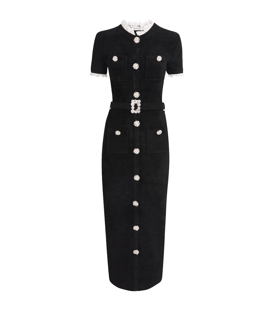 Chenille Lace-Trim Midi Dress