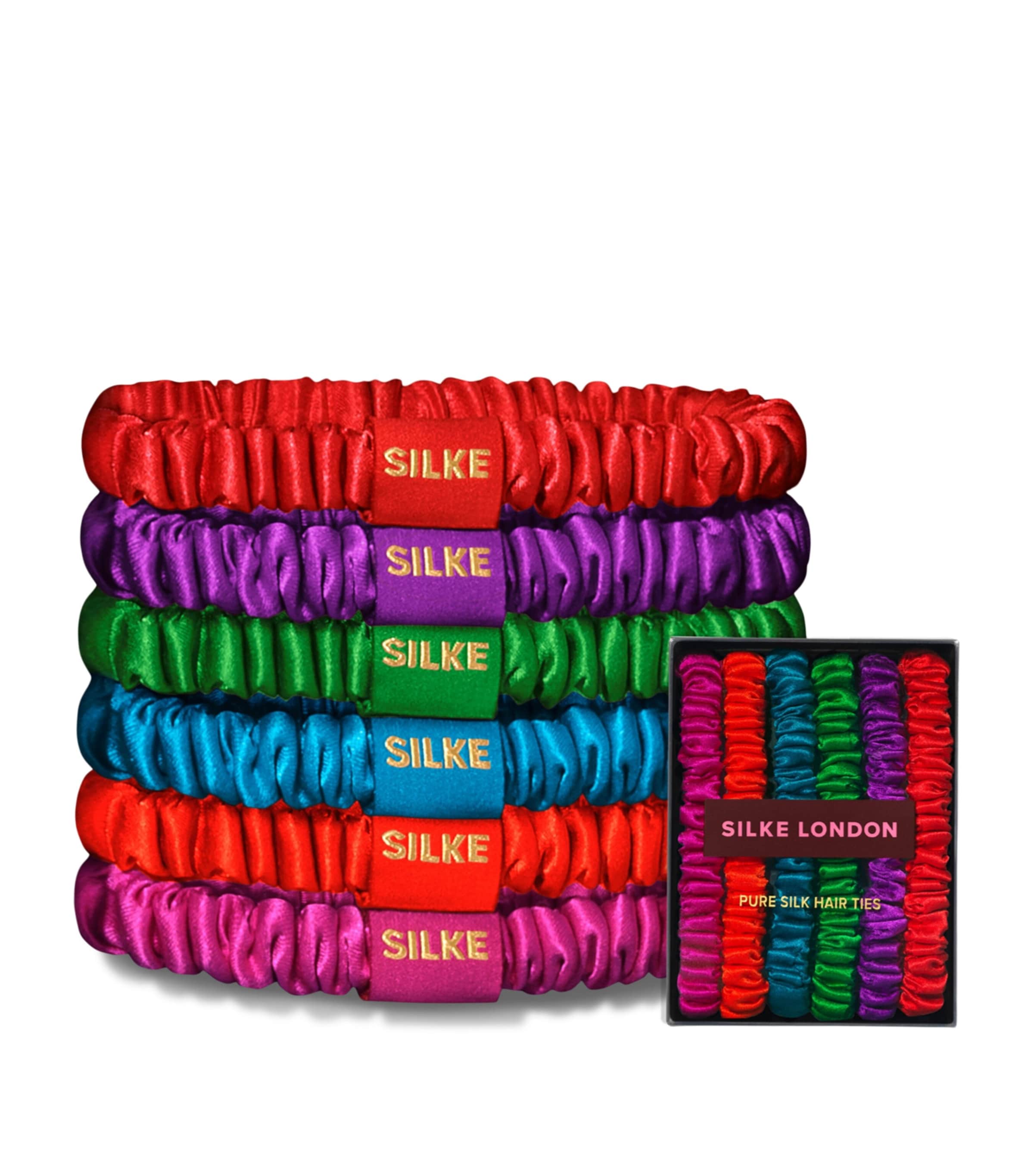 SILKE Mulberry Silk Hair Ties (Set of 6) Multi Coloured Jewel Tones