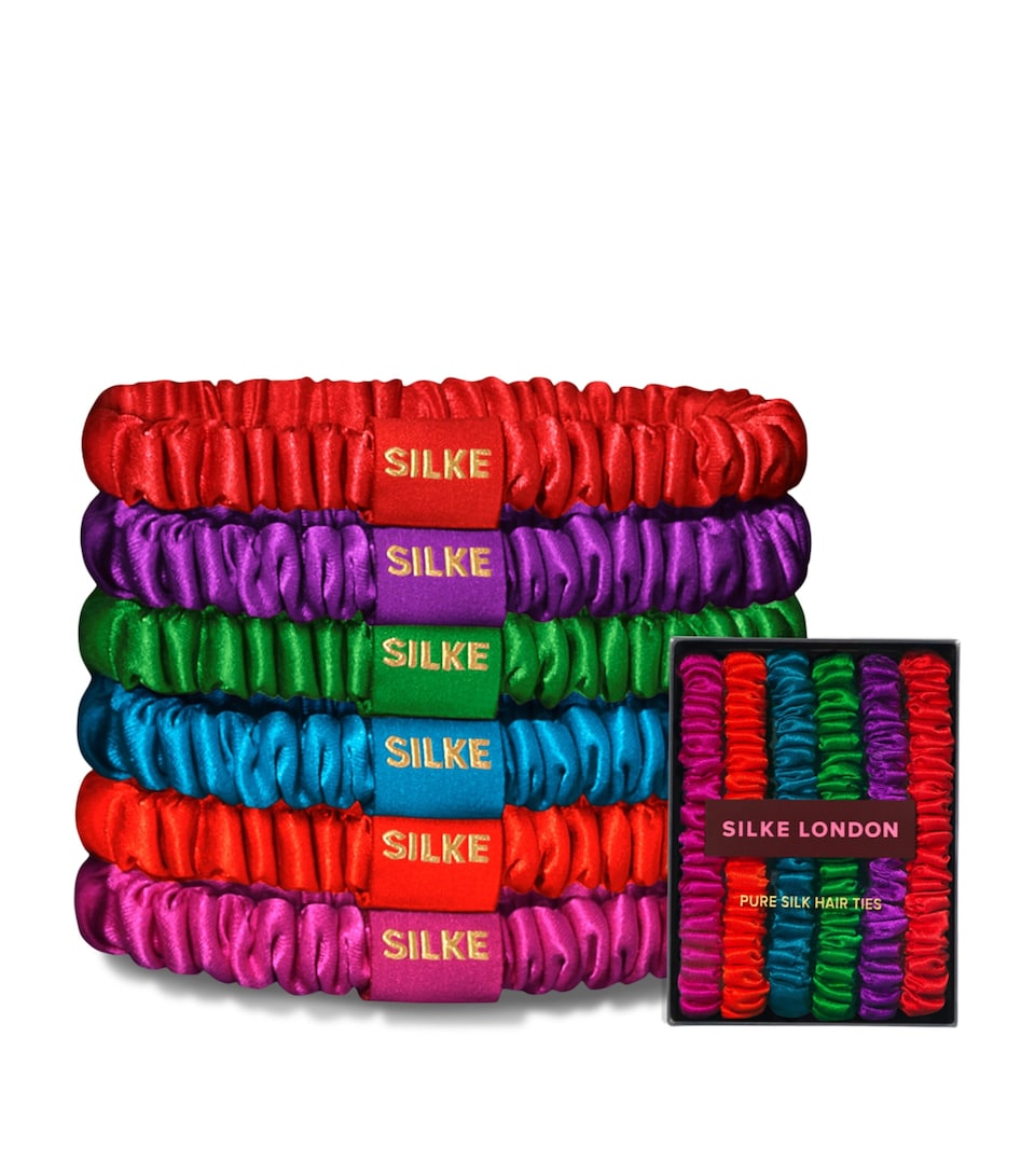 SILKE Mulberry Silk Hair Ties (Set of 6) Multi Coloured Jewel Tones