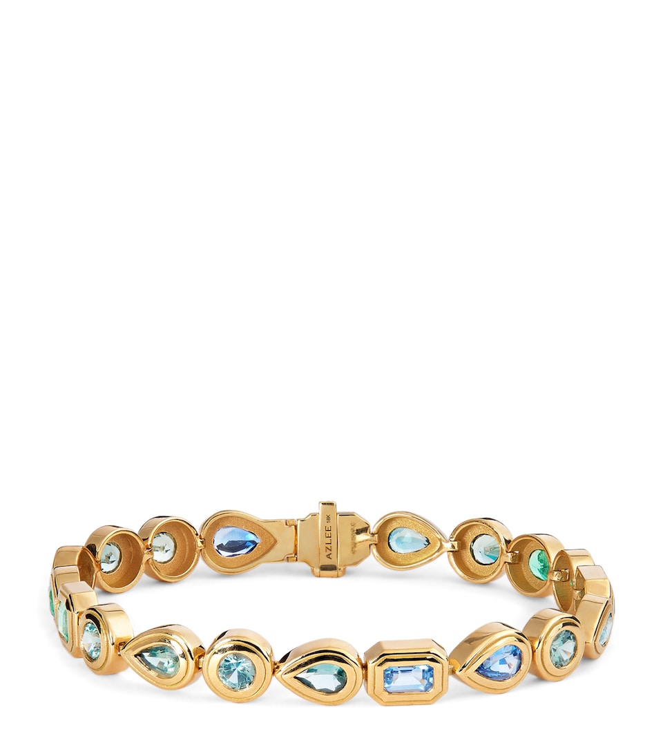 Yellow Gold, Emerald and Sapphire Staircase Bracelet