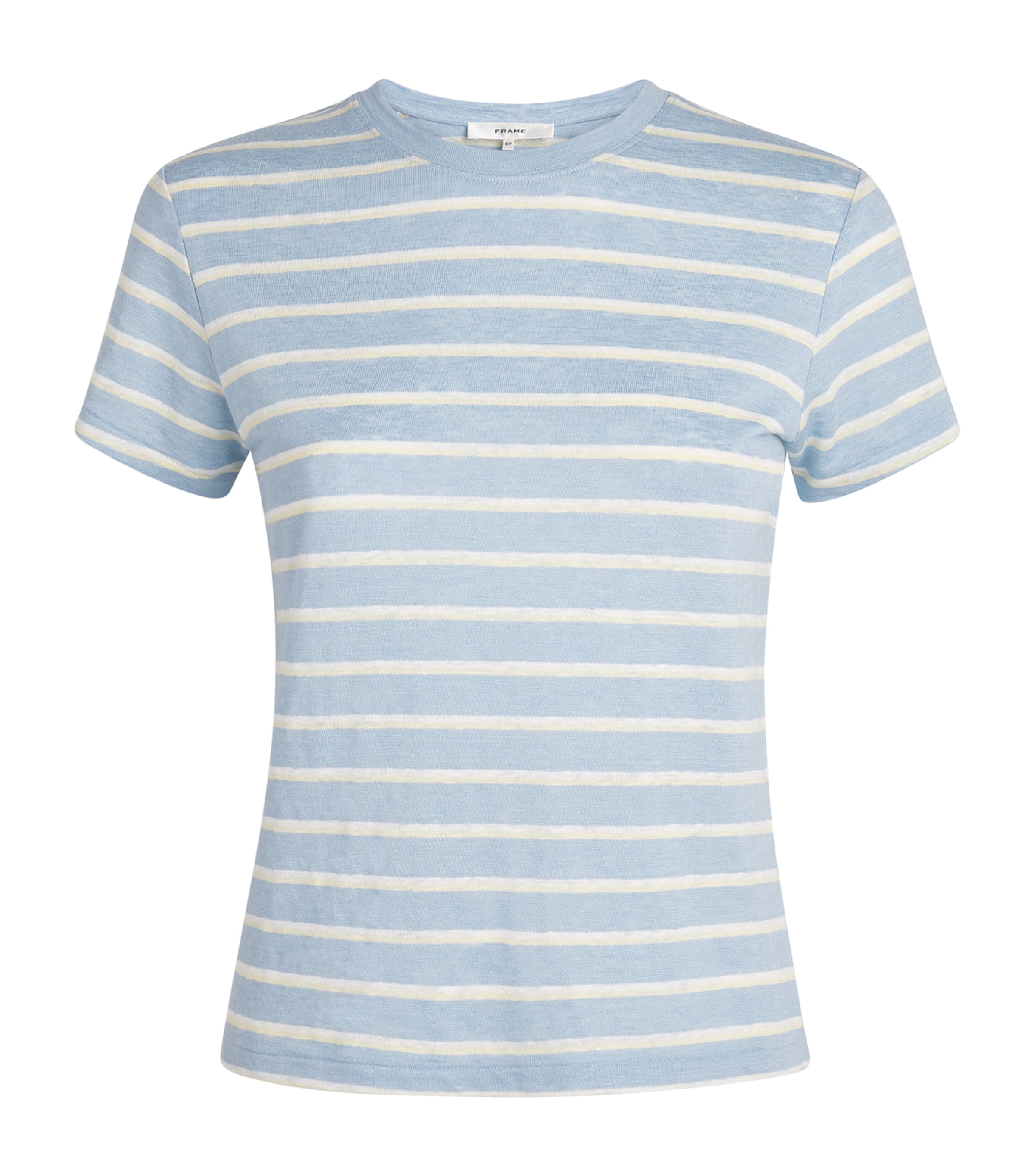 FRAME Womens Linen-Blend The Baby Tee Chambray Blue Multi