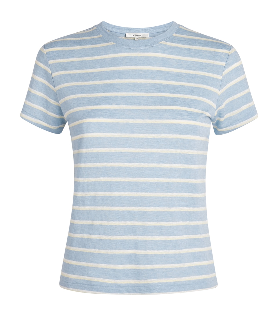 FRAME Womens Linen-Blend The Baby Tee Chambray Blue Multi