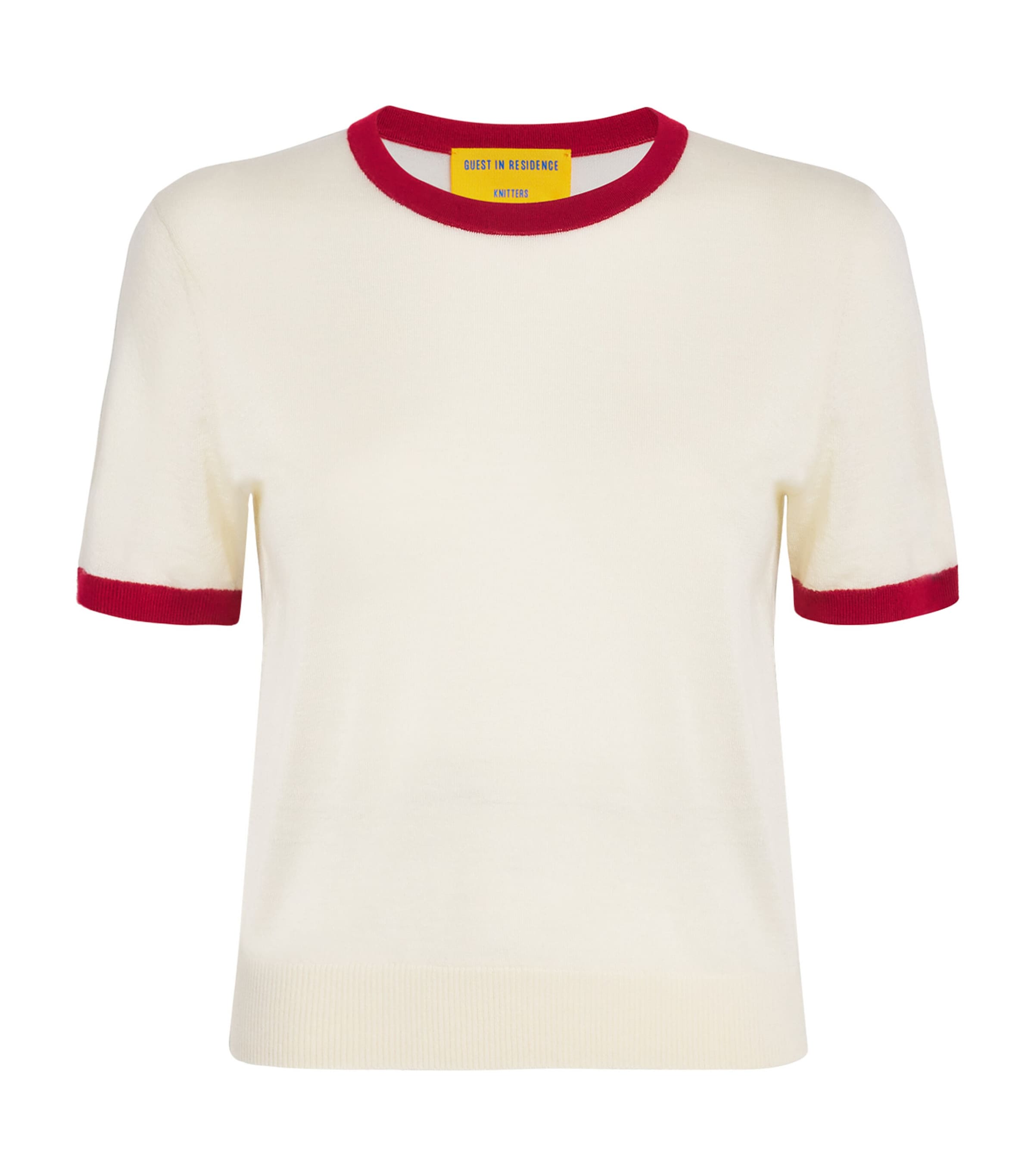 Guest In Residence Womens Cashmere Airy Ringer T-Shirt Cream/carmine