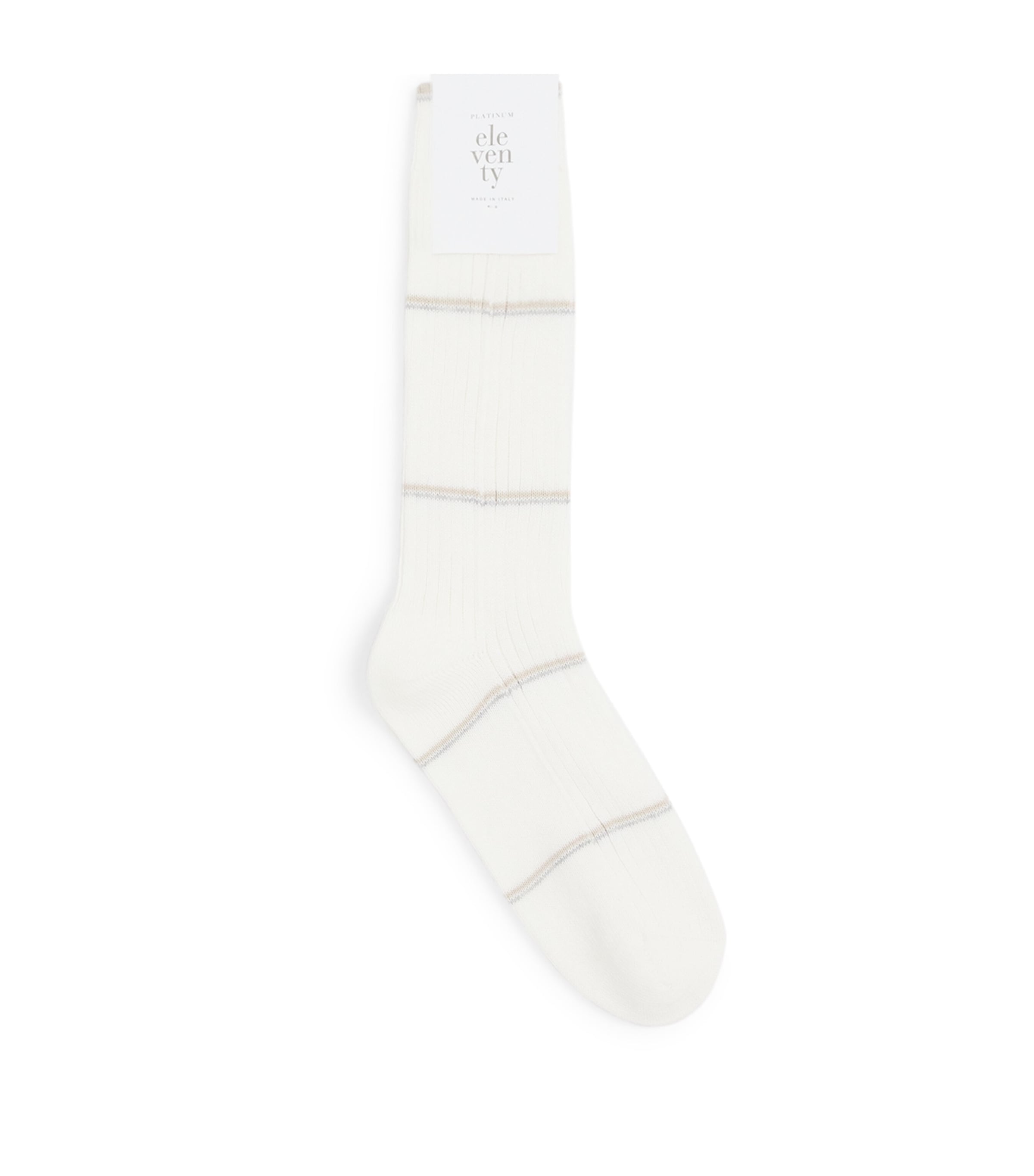 Eleventy Mens Cotton-Blend Stripe Socks Bianco Grigio Beige