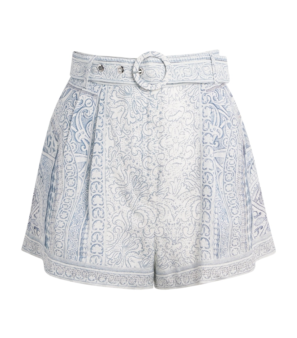 Camilla Womens Linen Printed Belted Shorts Humoalha