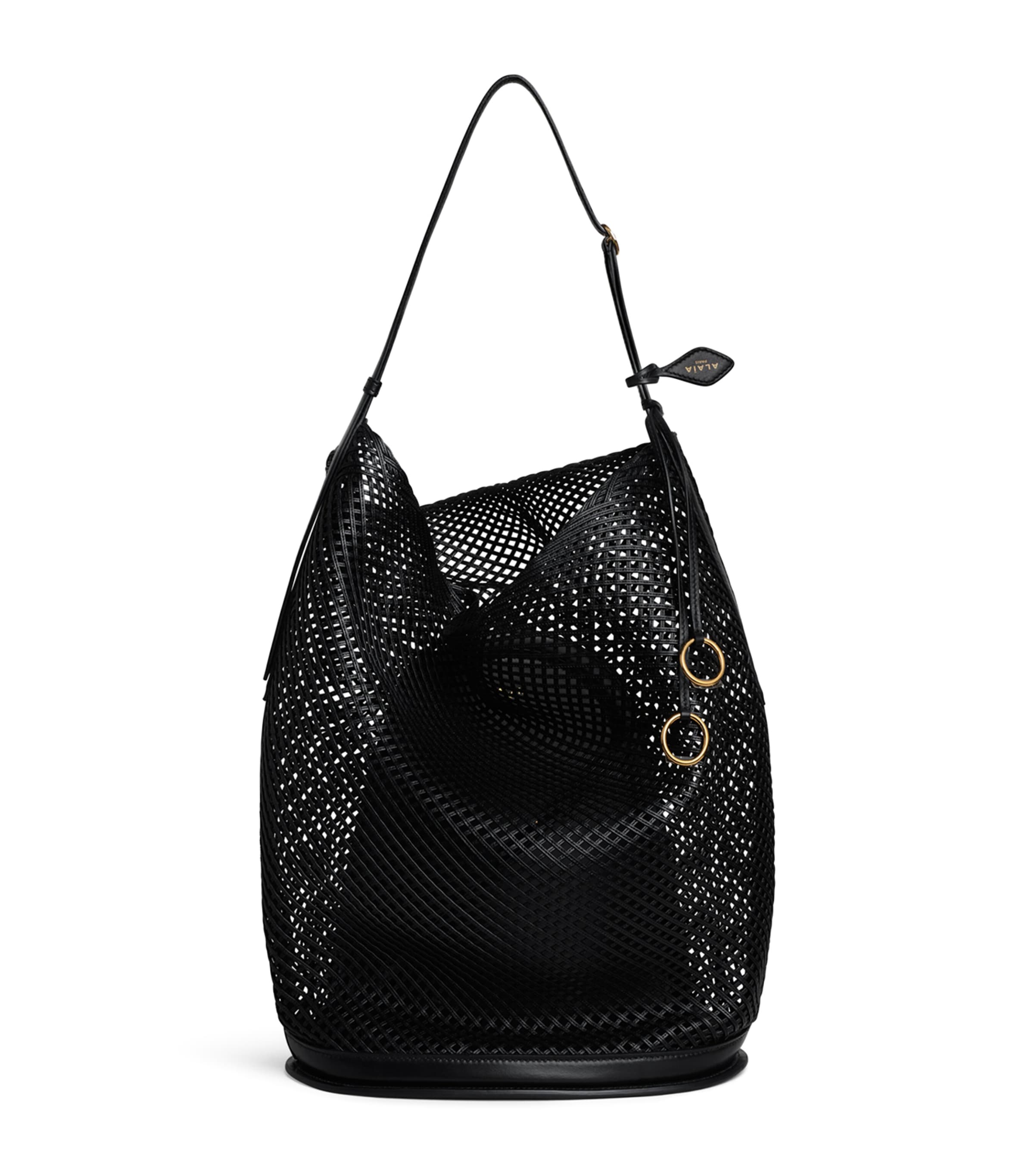 Alaïa Large Leather Net Hip Bucket Bag Noir