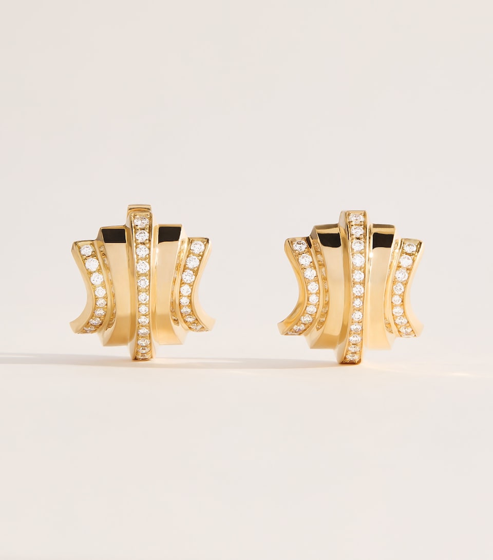 Azlee Large Yellow Gold and Diamond Fluid Staircase Scattered Earrings Yellow Gold
