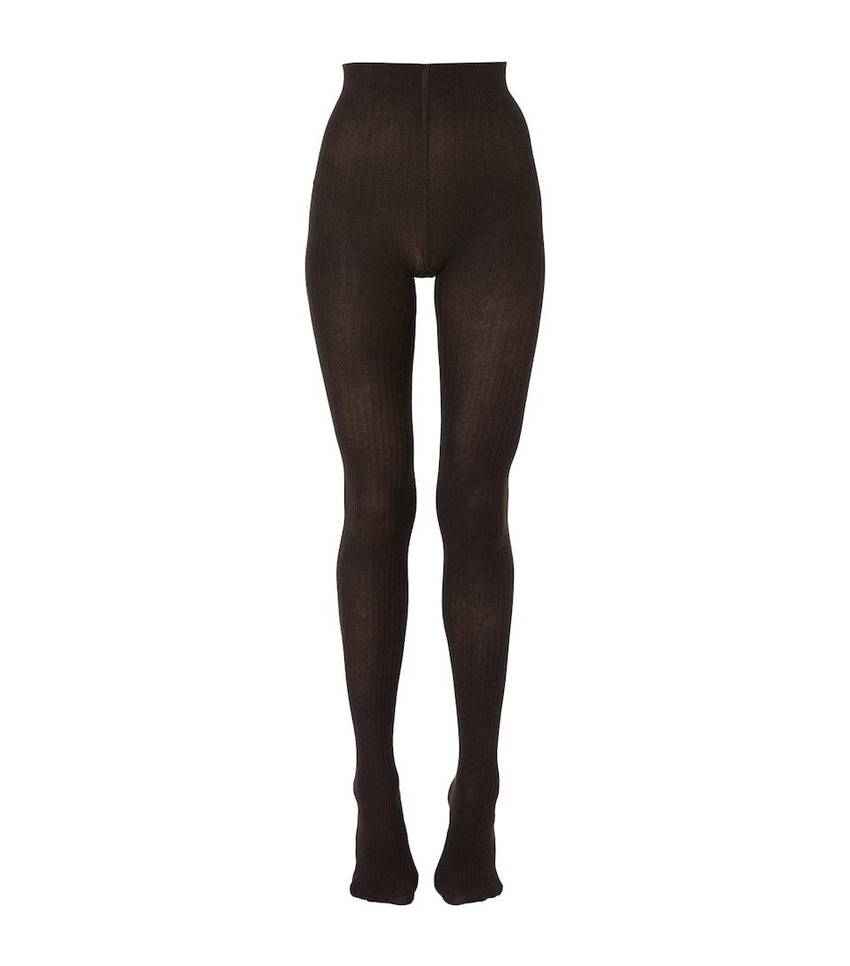 Max Mara Womens Stretch-Cotton Rib-Knit Tights Dark Brown