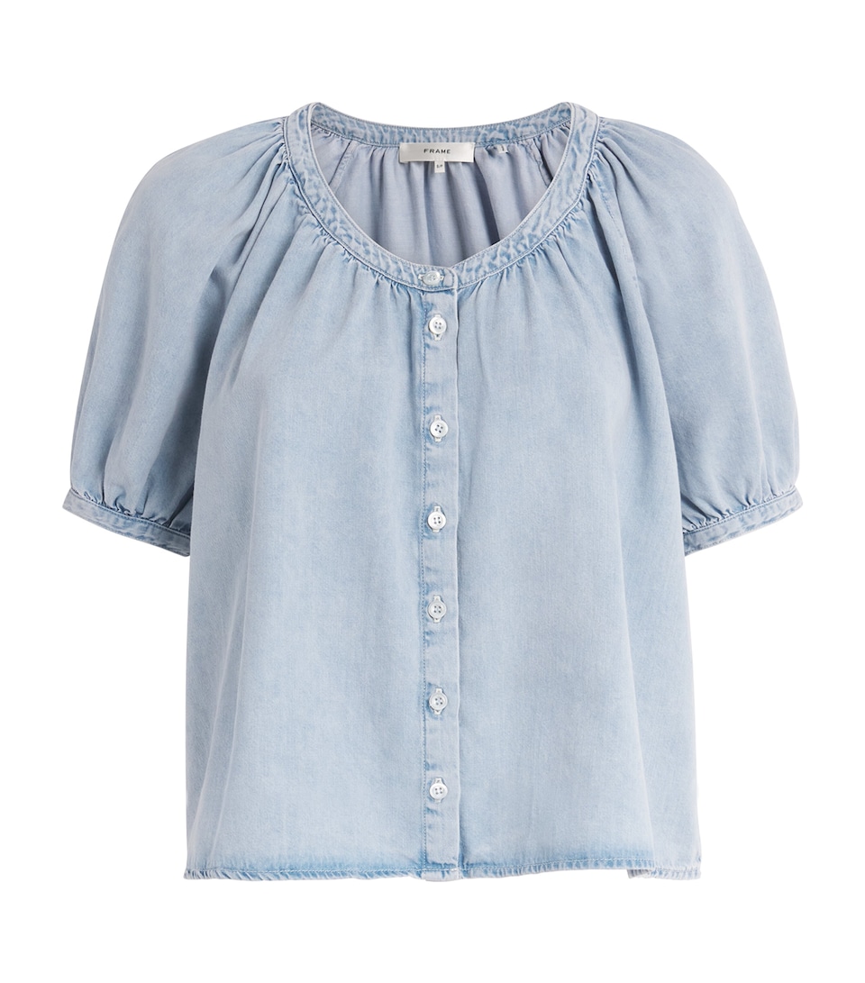 FRAME Womens Denim Scoop-Neck Blouse Seashade