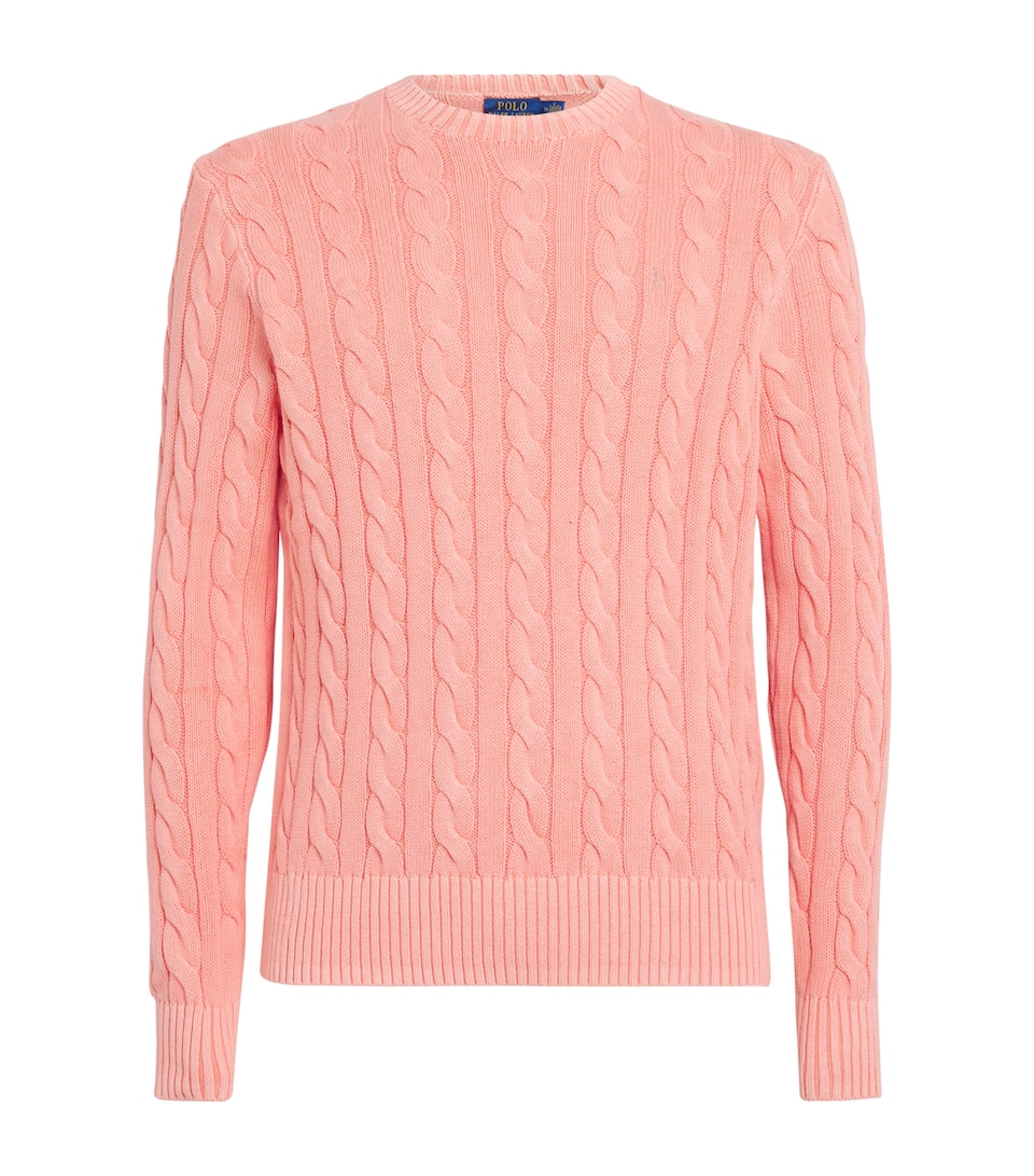 Cotton Cable-Knit Polo Pony Sweater