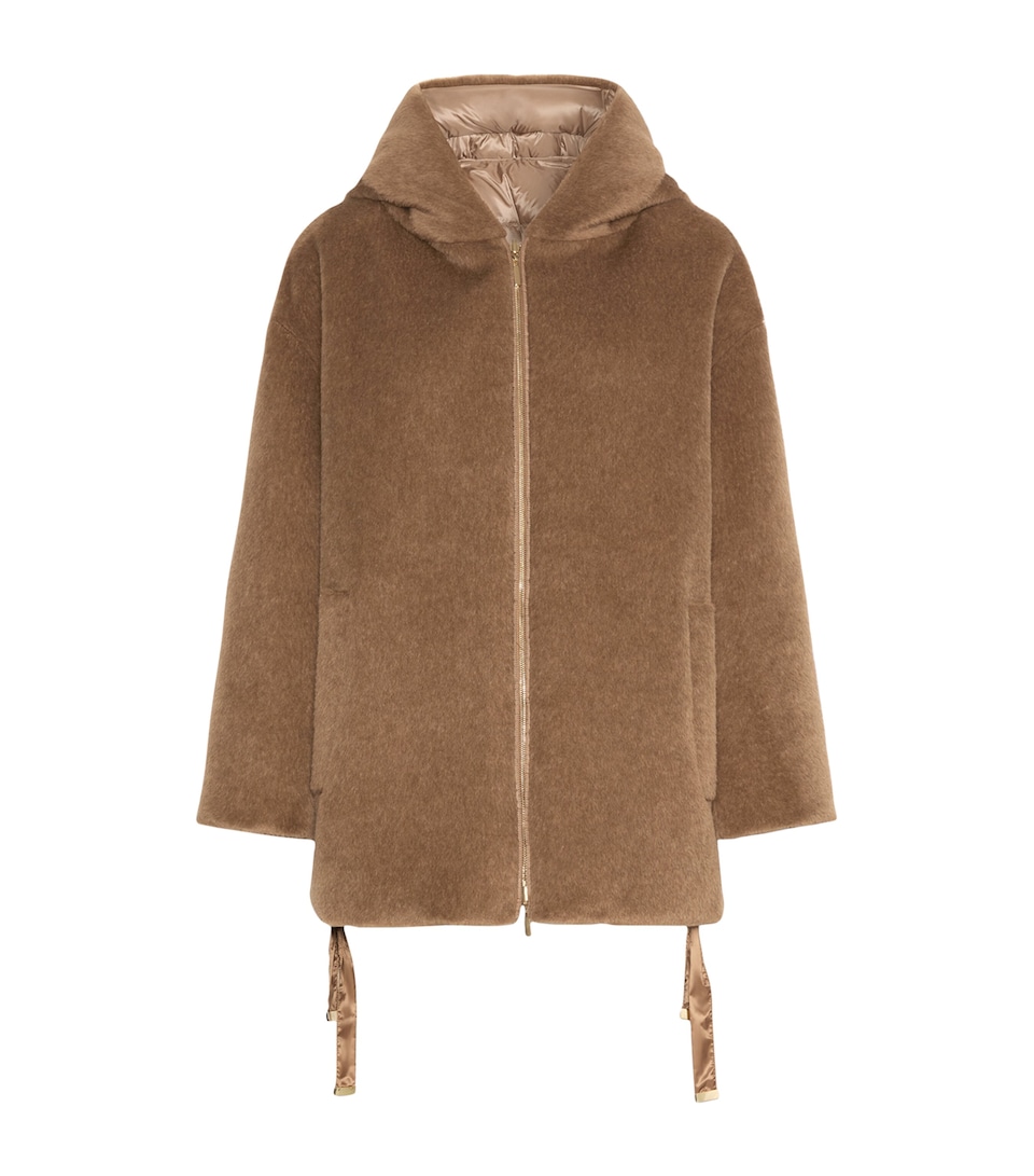 Max Mara Womens Wool Reversible Hooded Jacket Honey