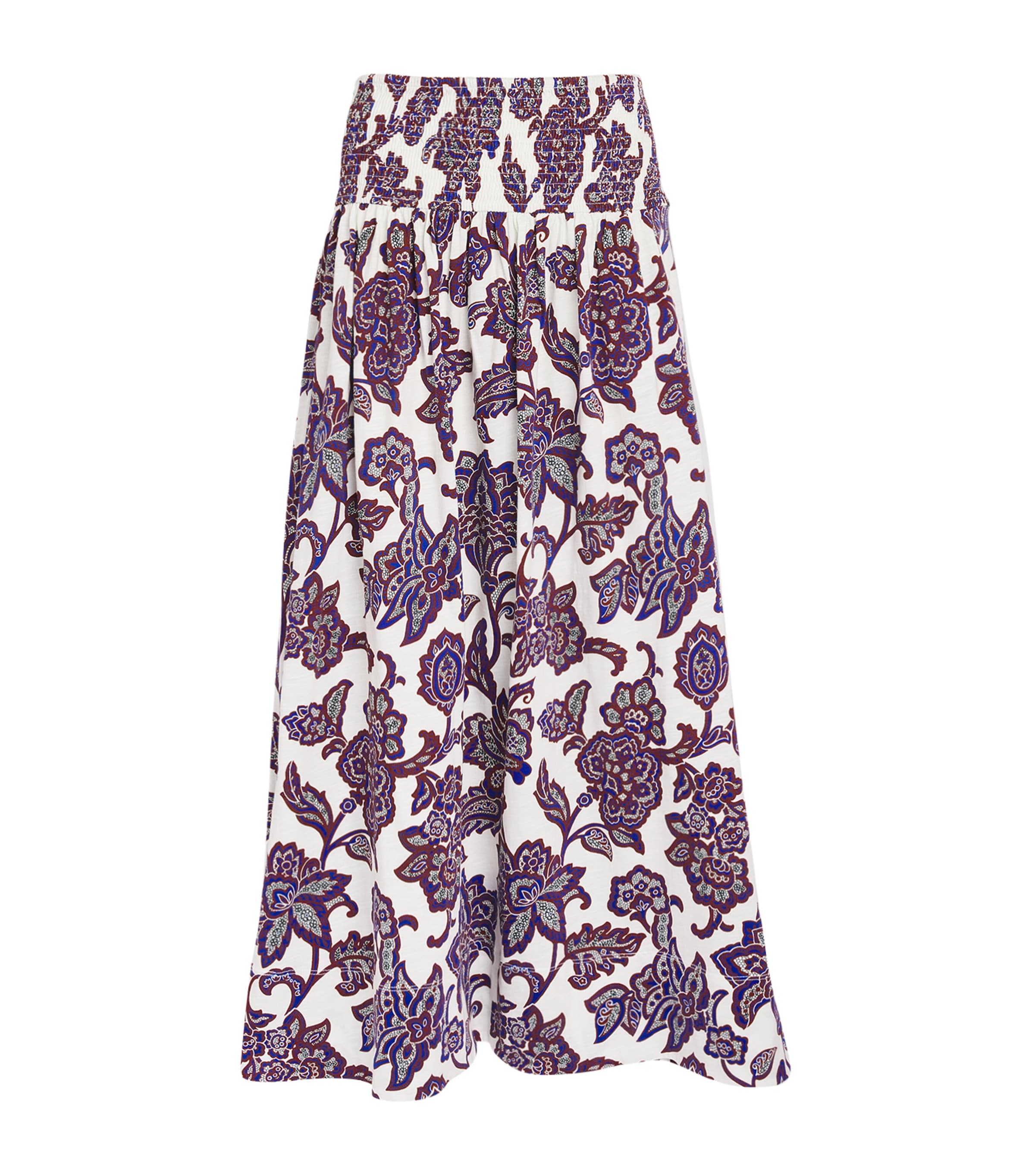 ME+EM Womens Organic Cotton Floral Print Maxi Skirt Light Cream Multi