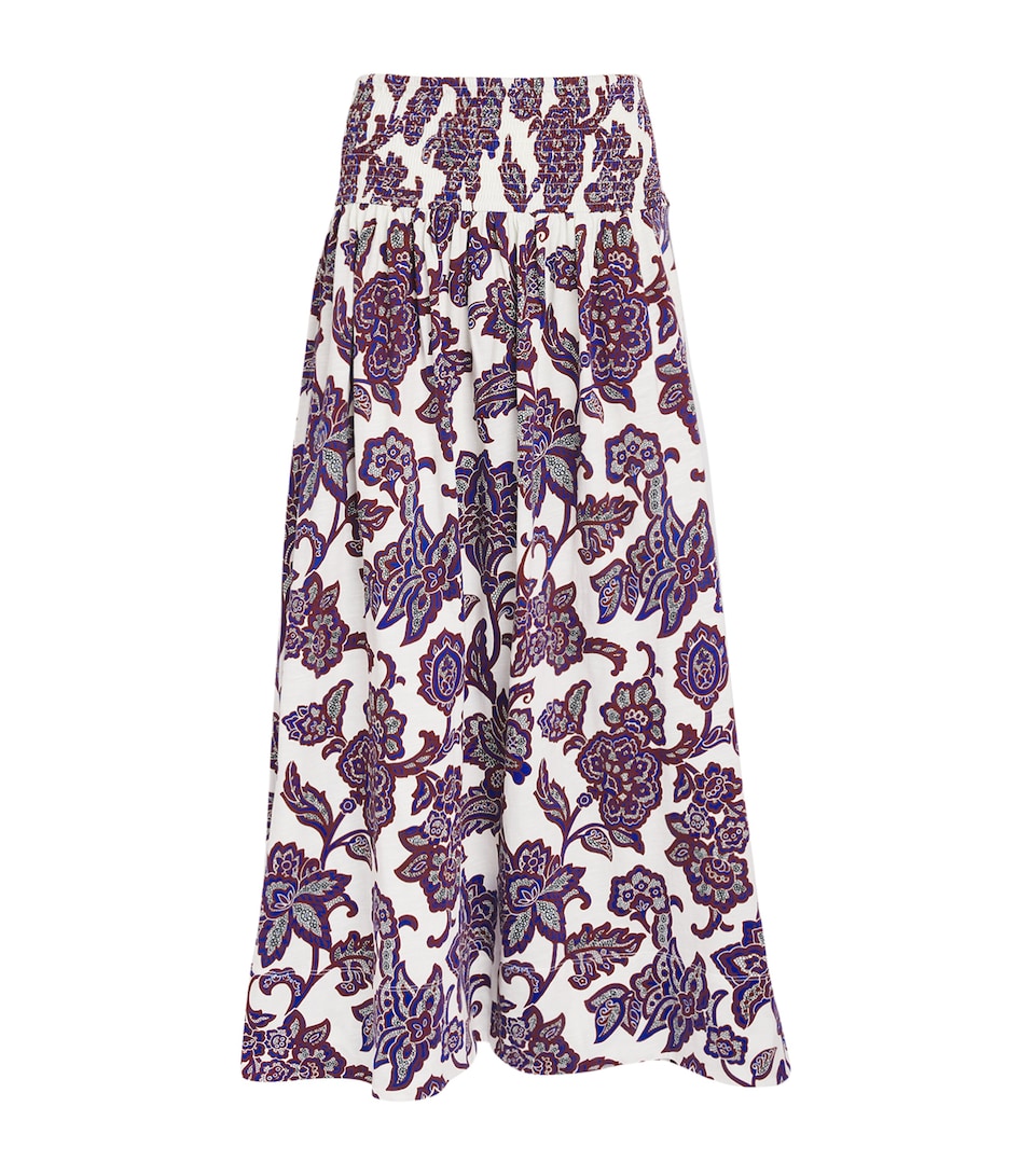ME+EM Womens Organic Cotton Floral Print Maxi Skirt Light Cream Multi