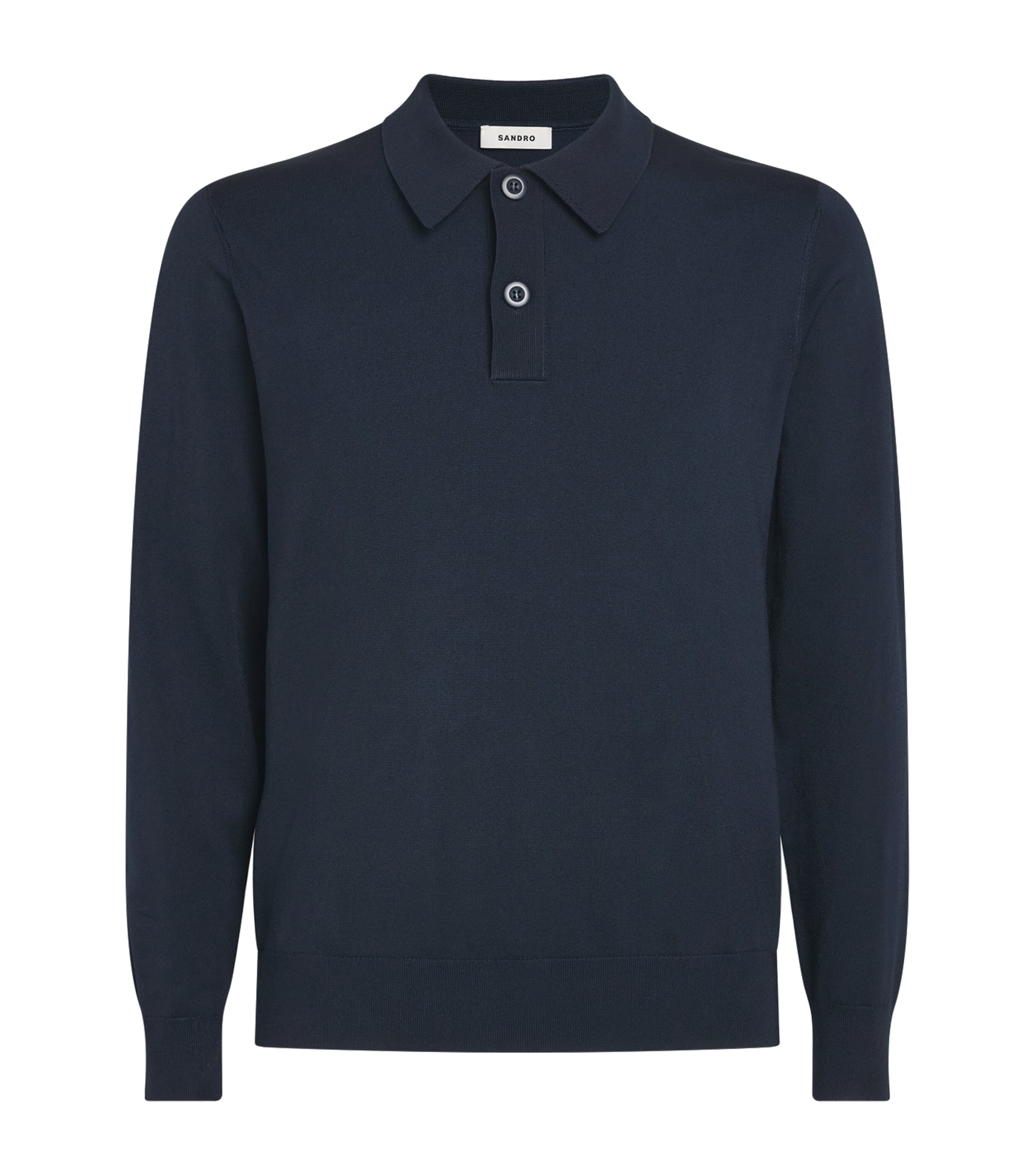 Sandro Paris Mens Long-Sleeve Polo Shirt Navy Blue