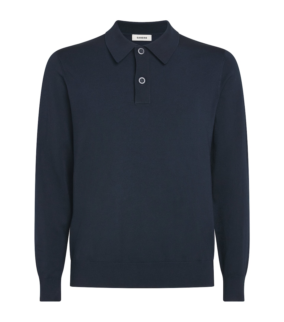 Sandro Paris Mens Long-Sleeve Polo Shirt Navy Blue
