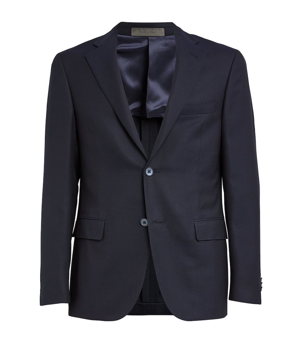 Corneliani Mens Hopsack Wool Blazer Navy