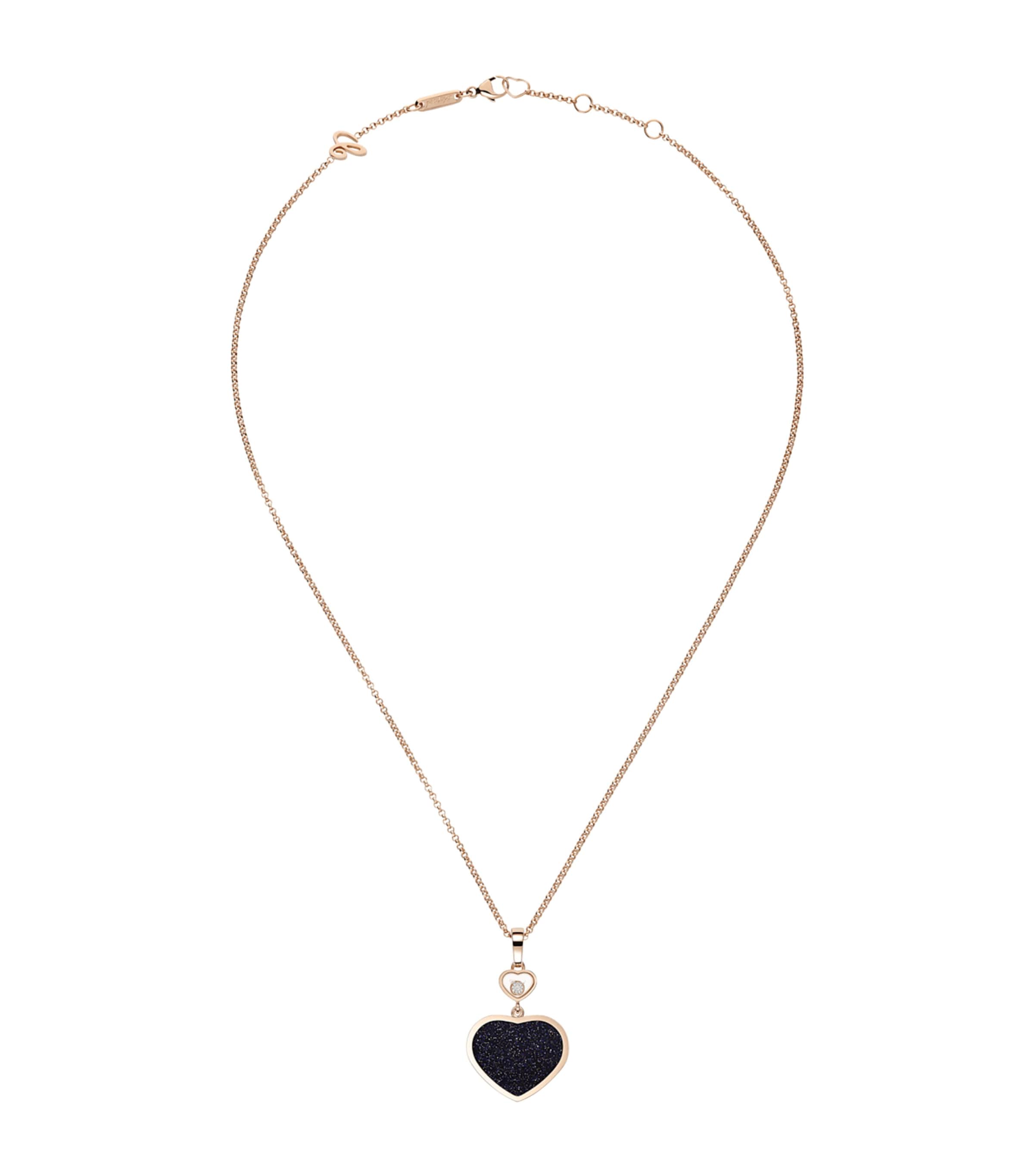 Rose Gold, Diamond and Aventurine Happy Hearts Pendant Necklace